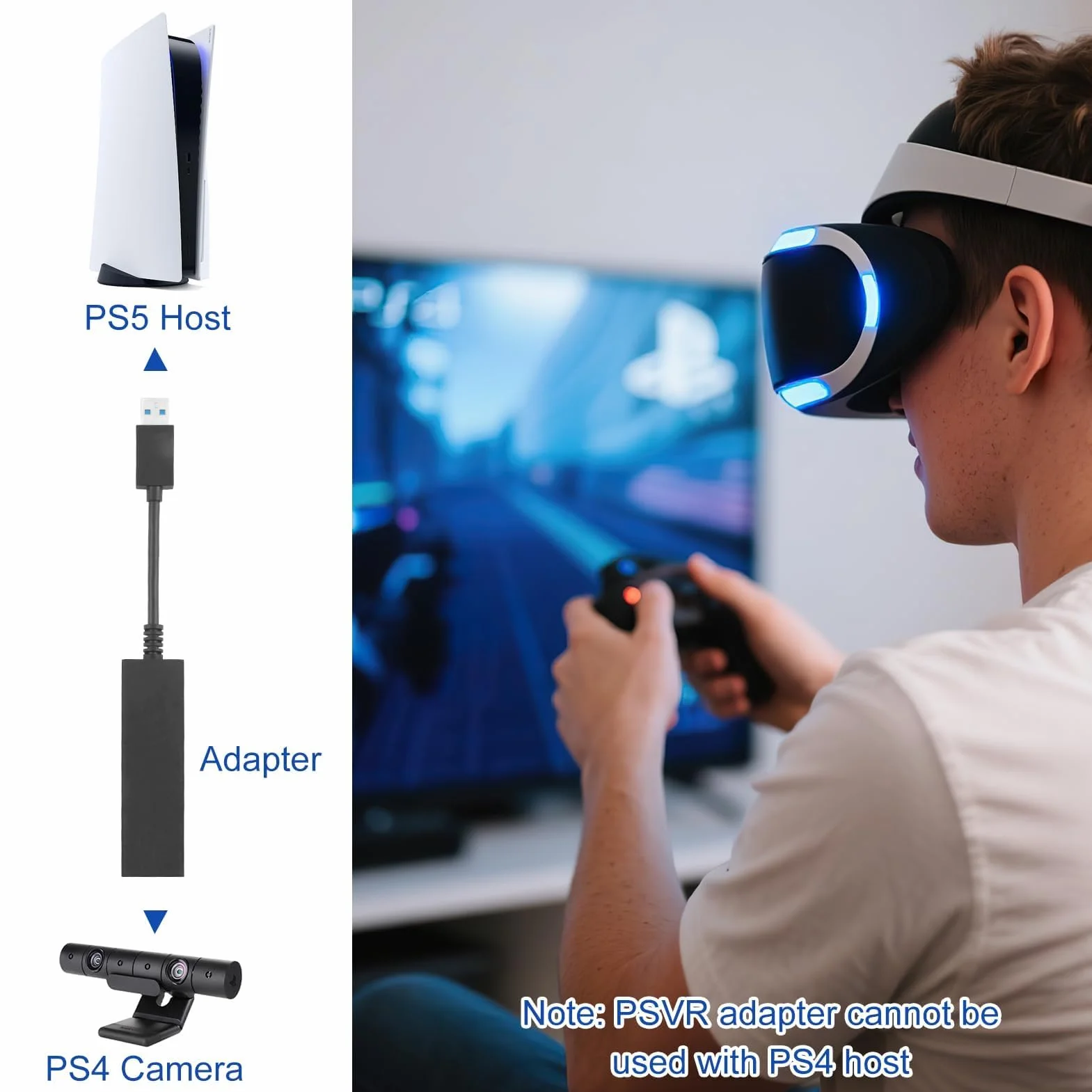 Hemlosk Adapter kamery do PS5 PSVR, USB 3.0, kompatybilny z PS4 PSVR i PS5