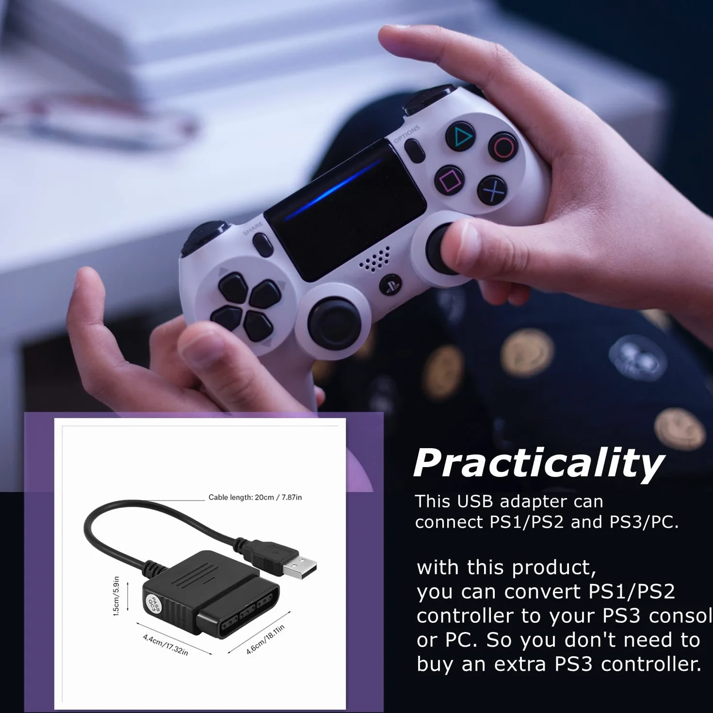 Dla Controller Adapter Controller to USB Gamepad Converter P2 do P3 Adapter Cable USB Konwertuj kontroler/na konsolę lub komputer PC na i PC