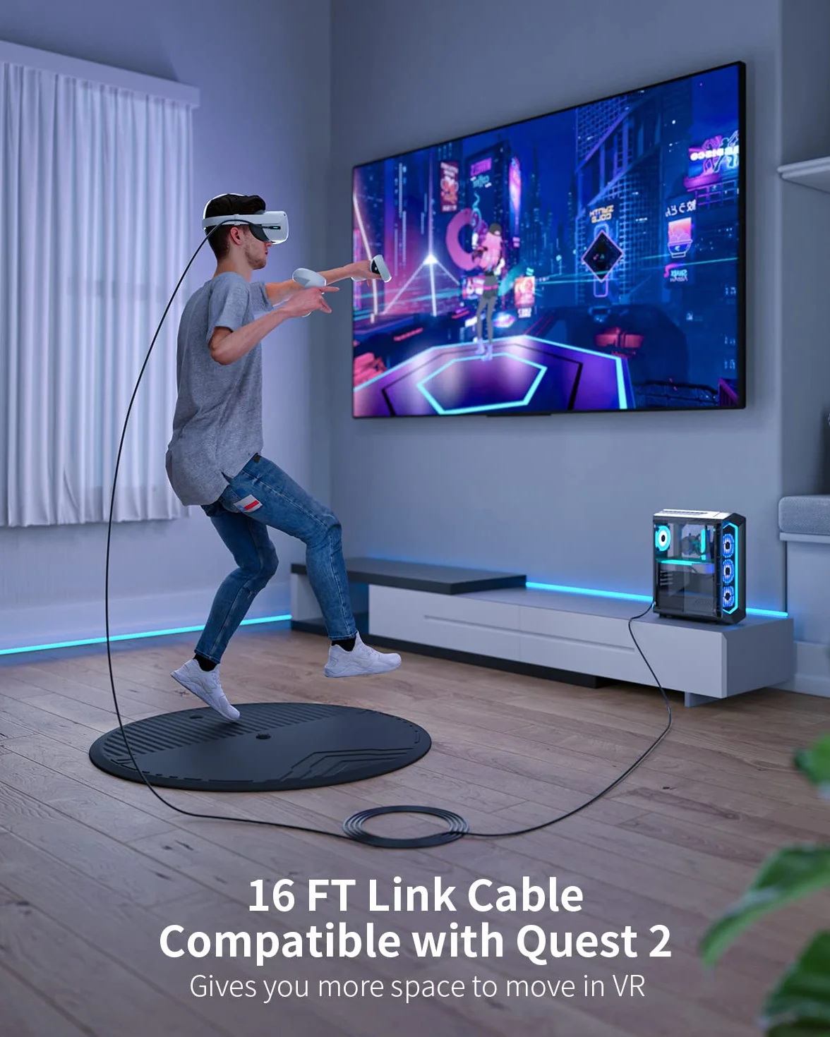 ZYBER Link Cable 5M do PICO 4/Oculus Quest 2, VR Headset Link Cable do Meta Quest Pro 2/1 Gaming PC, High Speed USB 3.0 do USB C Cable dla PC (czarny)