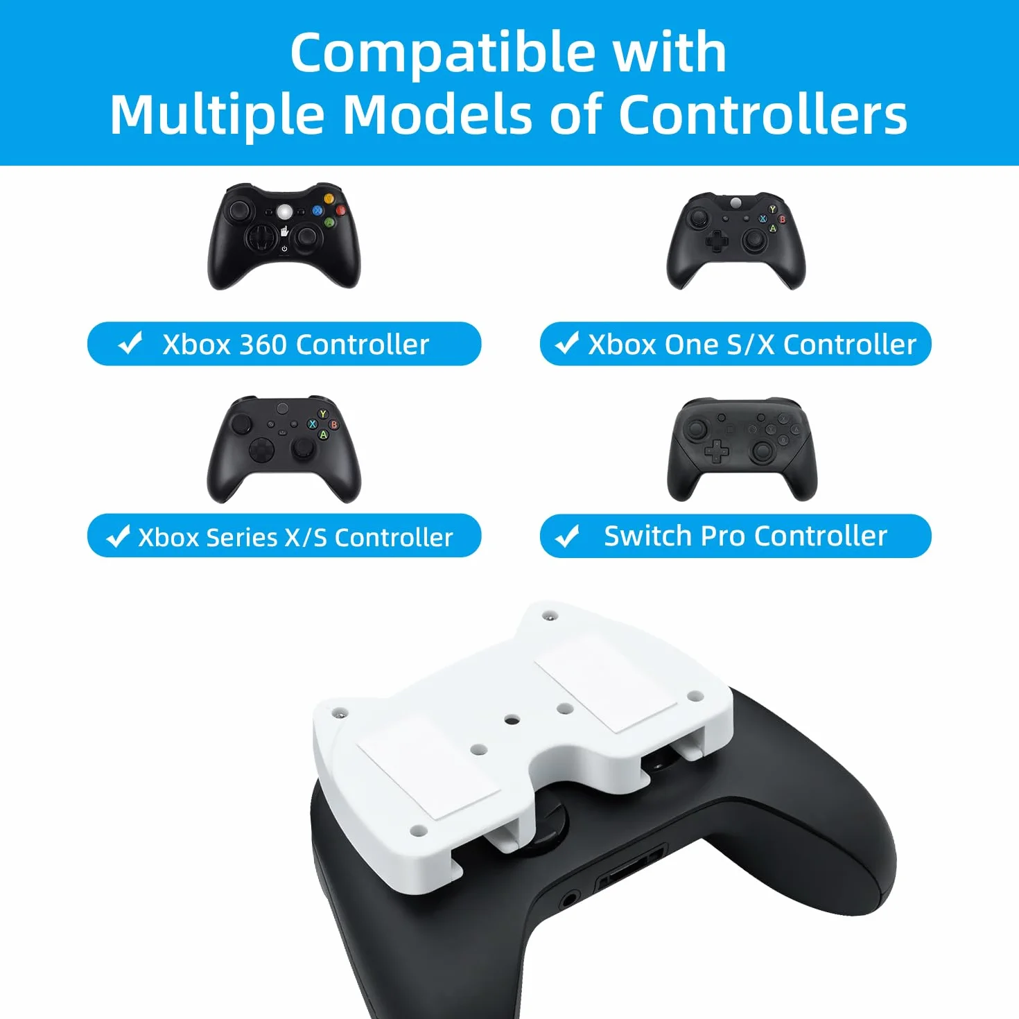Xbox Controller Holder for Series X/S/360/One - Under Desk Gaming Controller Mount, Horizontal Storage Stand With Adhesive Tape, White
