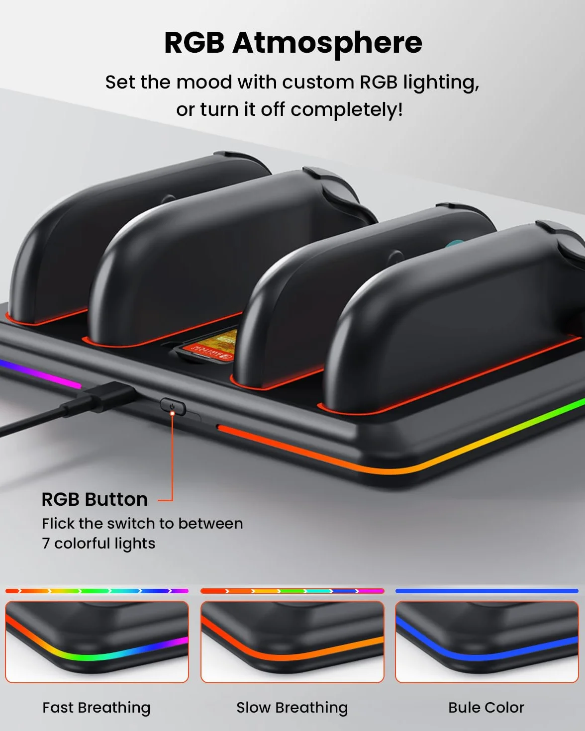 GEEKERA Stacja ładująca do Switch 2, 2025, magnetyczna stacja ładująca, kompatybilna z kontrolerem Nintendo, szybka ładowarka do Switch 2 akcesoria, ze światłem RGB, wyświetlaczem LED i kablem typu C