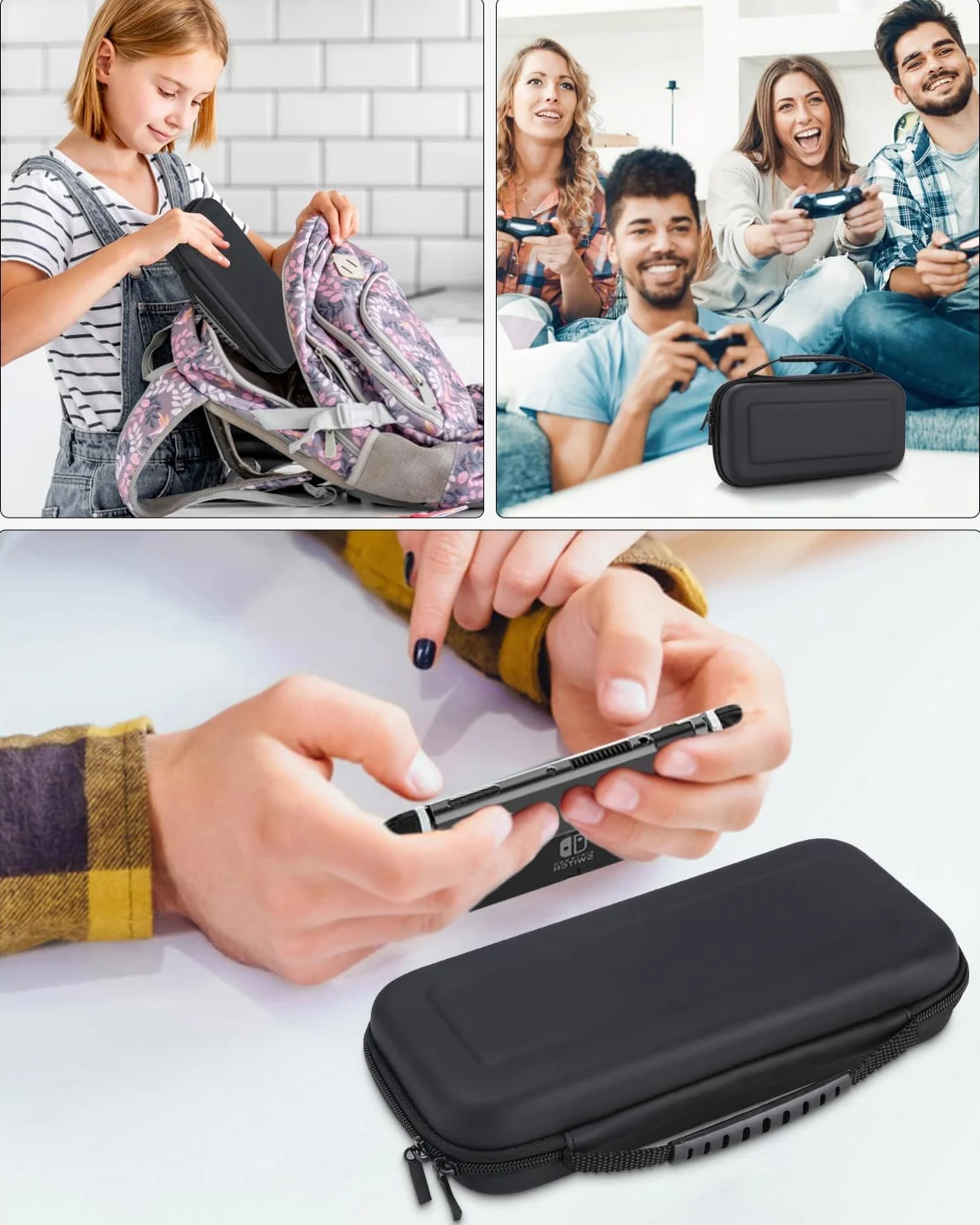 Etui kompatybilne z Nintendo Switch konsolą , Switch OLED, twarde etui na Switch, torba ochronna na konsolę Switch, 10 gier i inne akcesoria - czarne