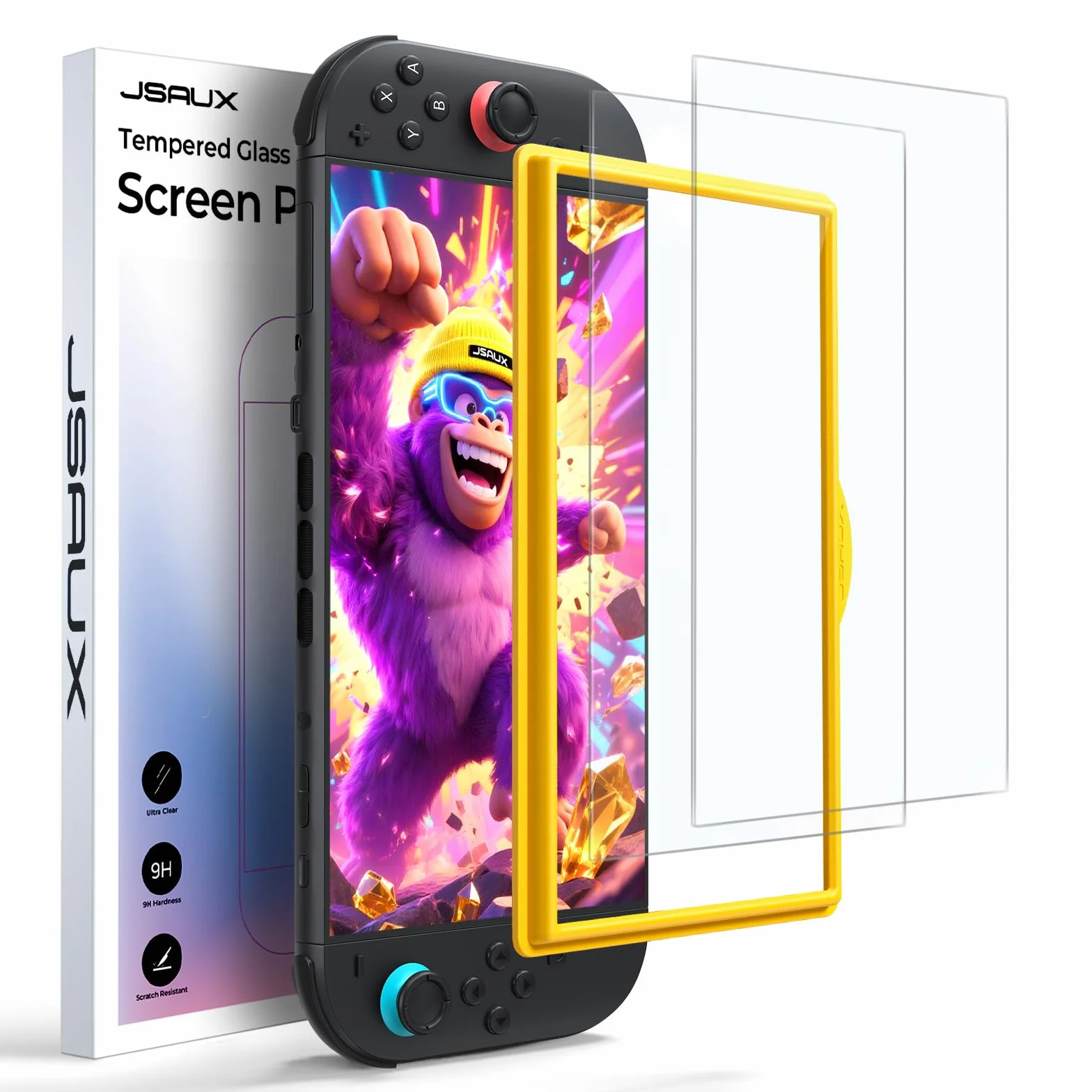 JSAUX 2-pak antyodblaskowych ochraniaczy ekranu kompatybilny z Nintendo Switch 2, matowa szklana osłona o twardości 9H, łatwa w instalacji, z ramką prowadzącą, odporne na zarysowania szkło hartowane