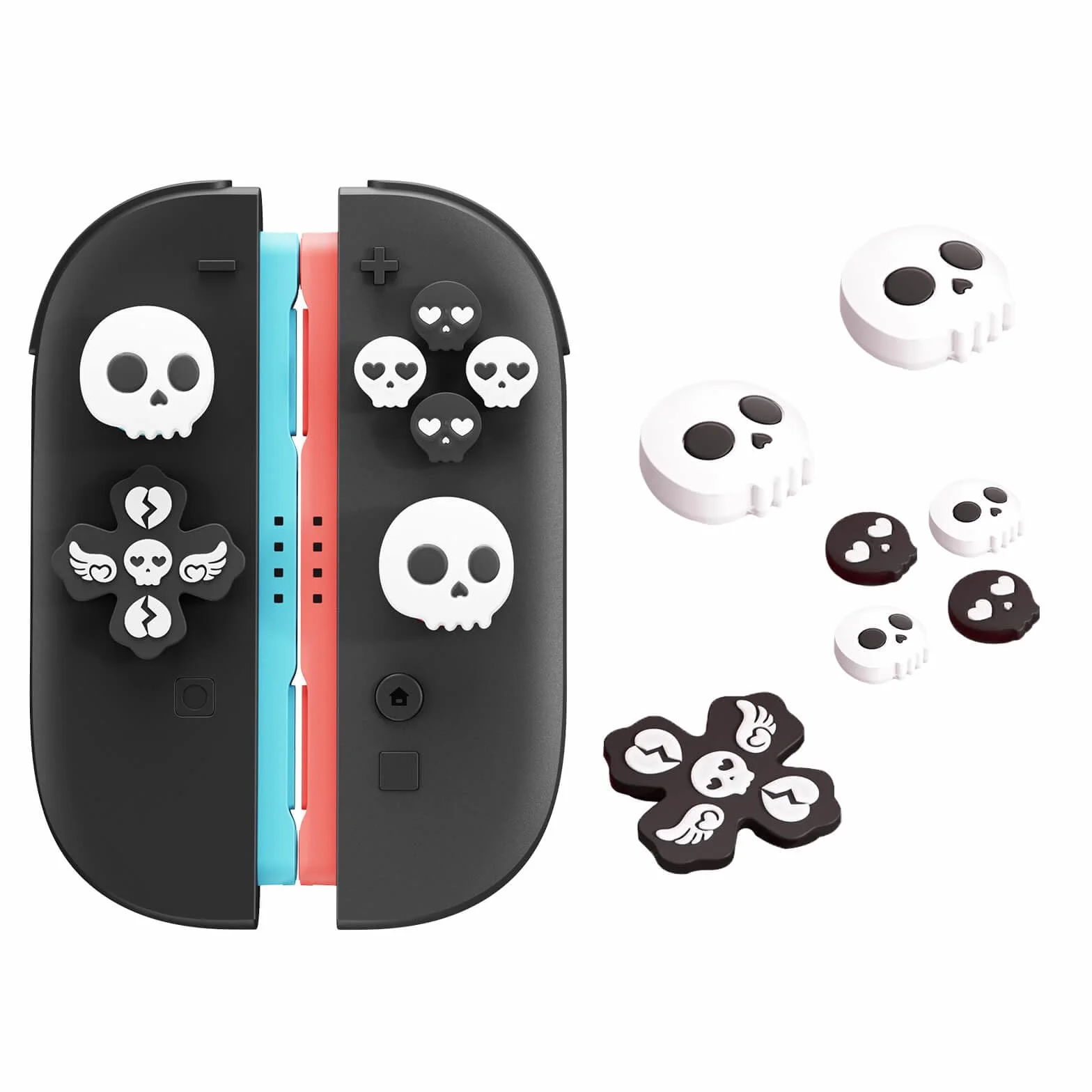JEMDO Kształtki do joysticka Kompatybilne z Nintendo Switch 2 (2025) – zestaw 7 sztuk Skull Thumb Grips z silikonu, antypoślizgowe kształtki na smycz, przeznaczone do sterowania Joy-Con, kolor czarny