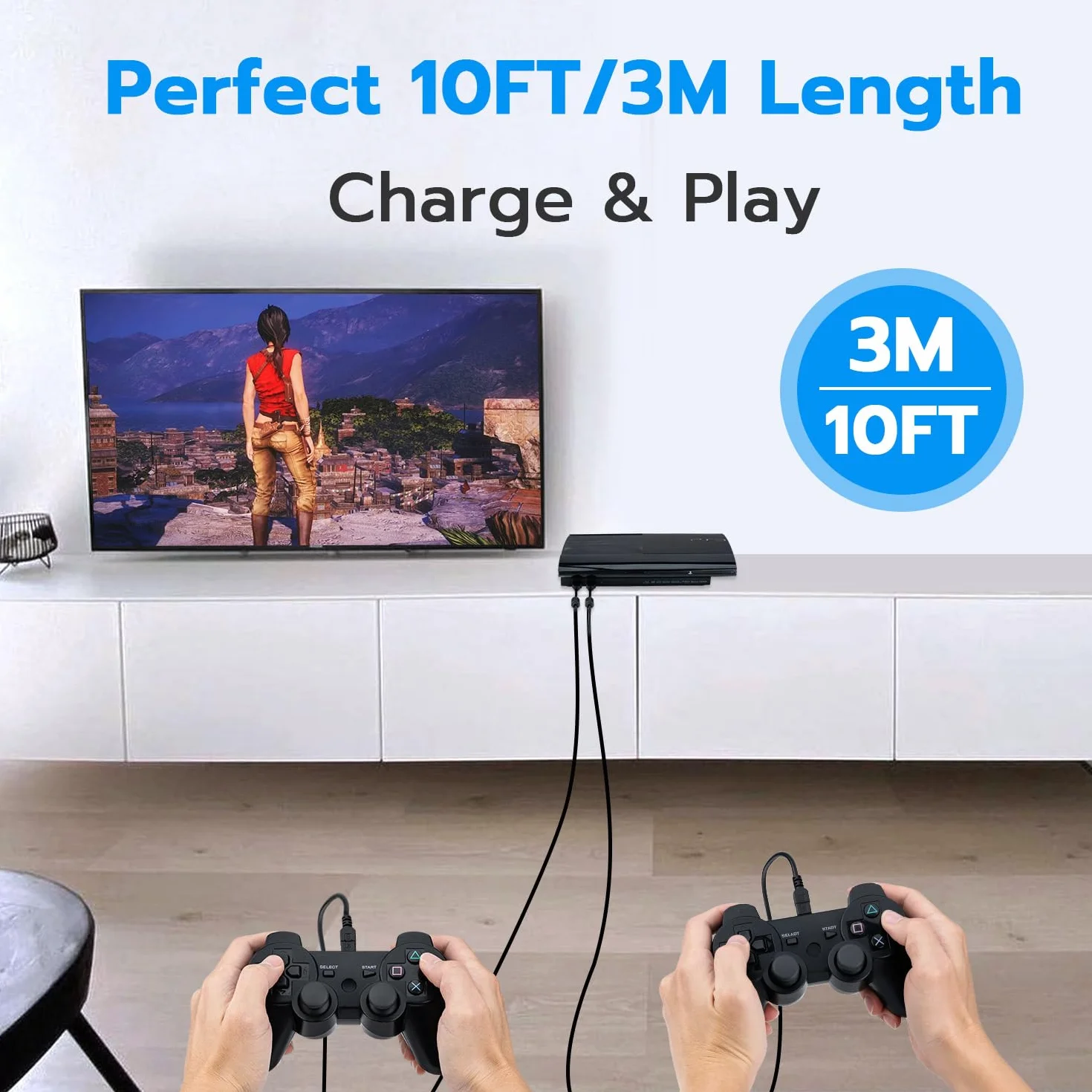 Mcbazel PS3 kabel do ładowania 2 szt. 3M PS3 kontroler kabel do ładowania mini USB do Sony PS3 / PS3 Slim/Dualshock 3 Controller