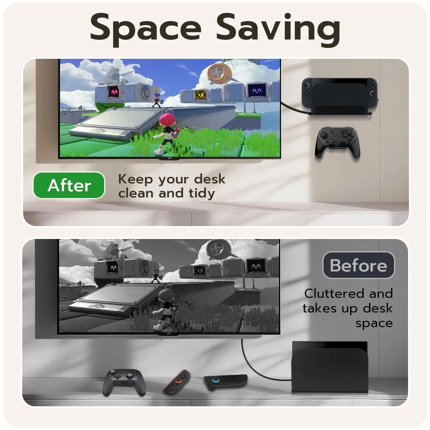 Uchwyt ścienny do przełącznika 2, kompatybilny z Switch 2, Dock, JoyCon oraz Switch Pro Controller, wytrzymały metalowy stojak, mały uchwyt z otworami wentylacyjnymi - czarny