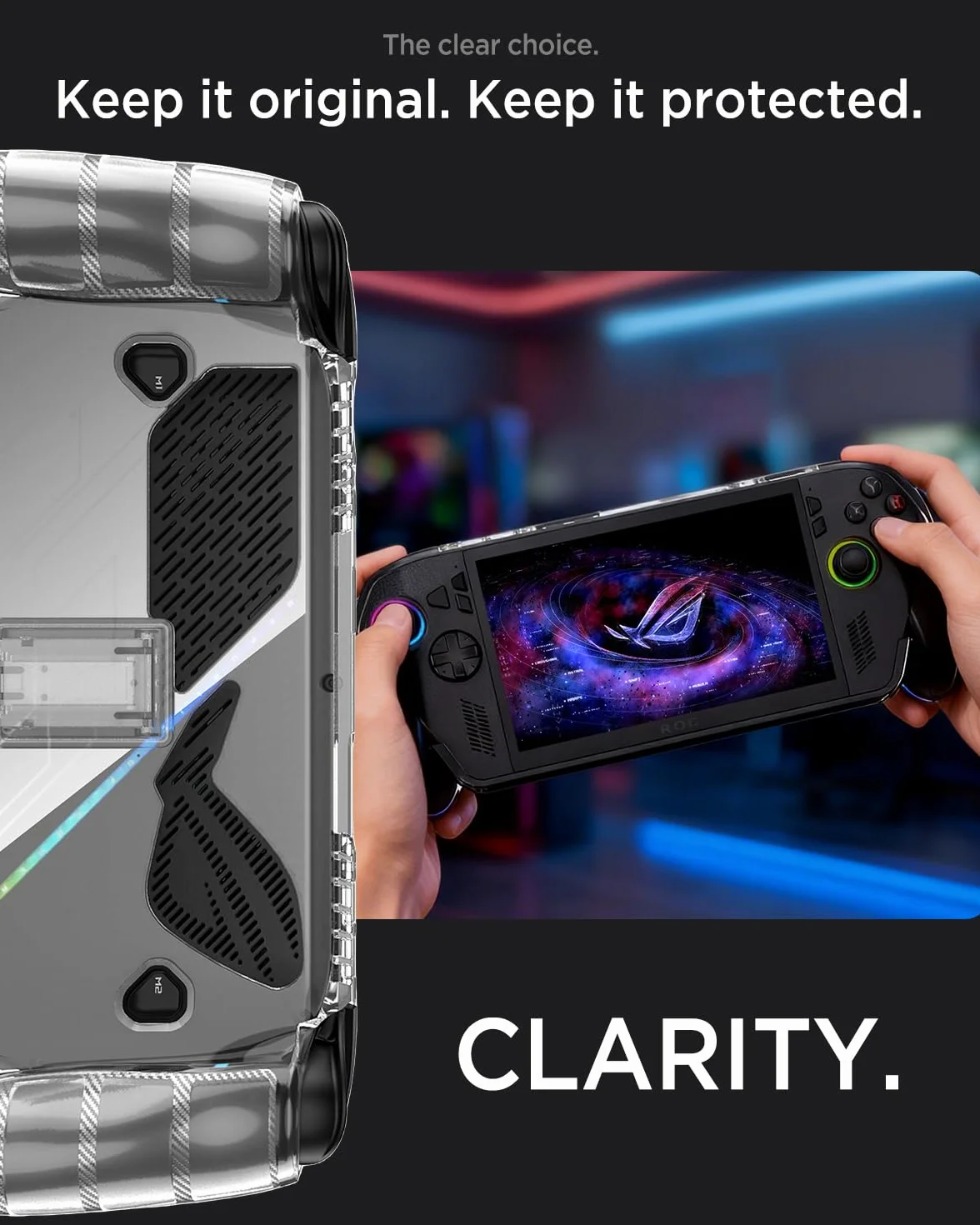 Miimall Przezroczyste etui na ASUS Rog Xbox Ally X / ROG Xbox Ally 2025, etui ochronne ze stojakiem, [TPU silikonowy] [Antyżółty] Odporny na wstrząsy Odporny na kurz, ultracienki cienki futerał ze