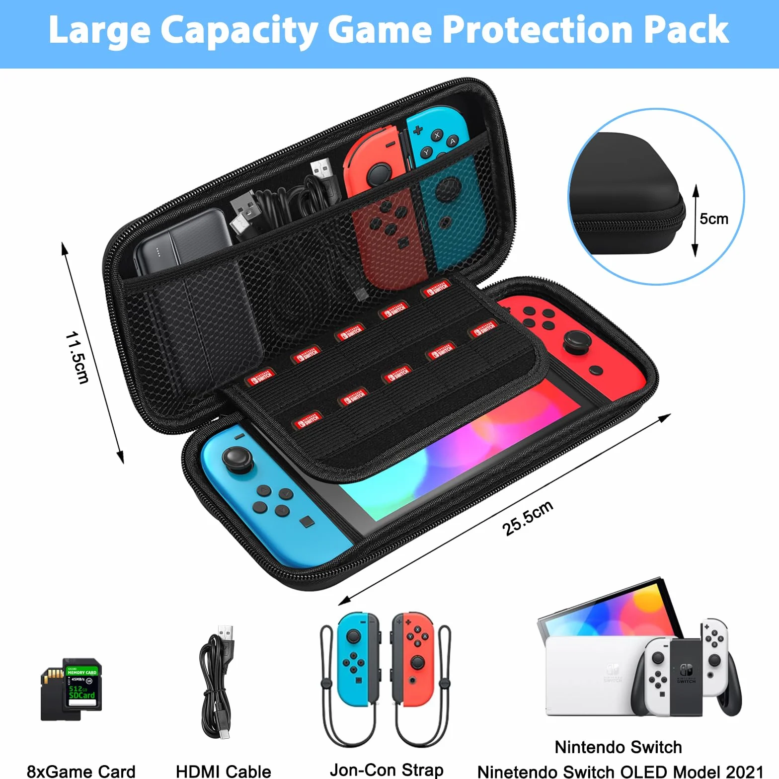 Torba kompatybilna z Nintendo Switch i New Switch OLED, twarda obudowa ochronna dla Nintendo Switch, pasuje do konsoli i jej akcesoriów - kolor czarny