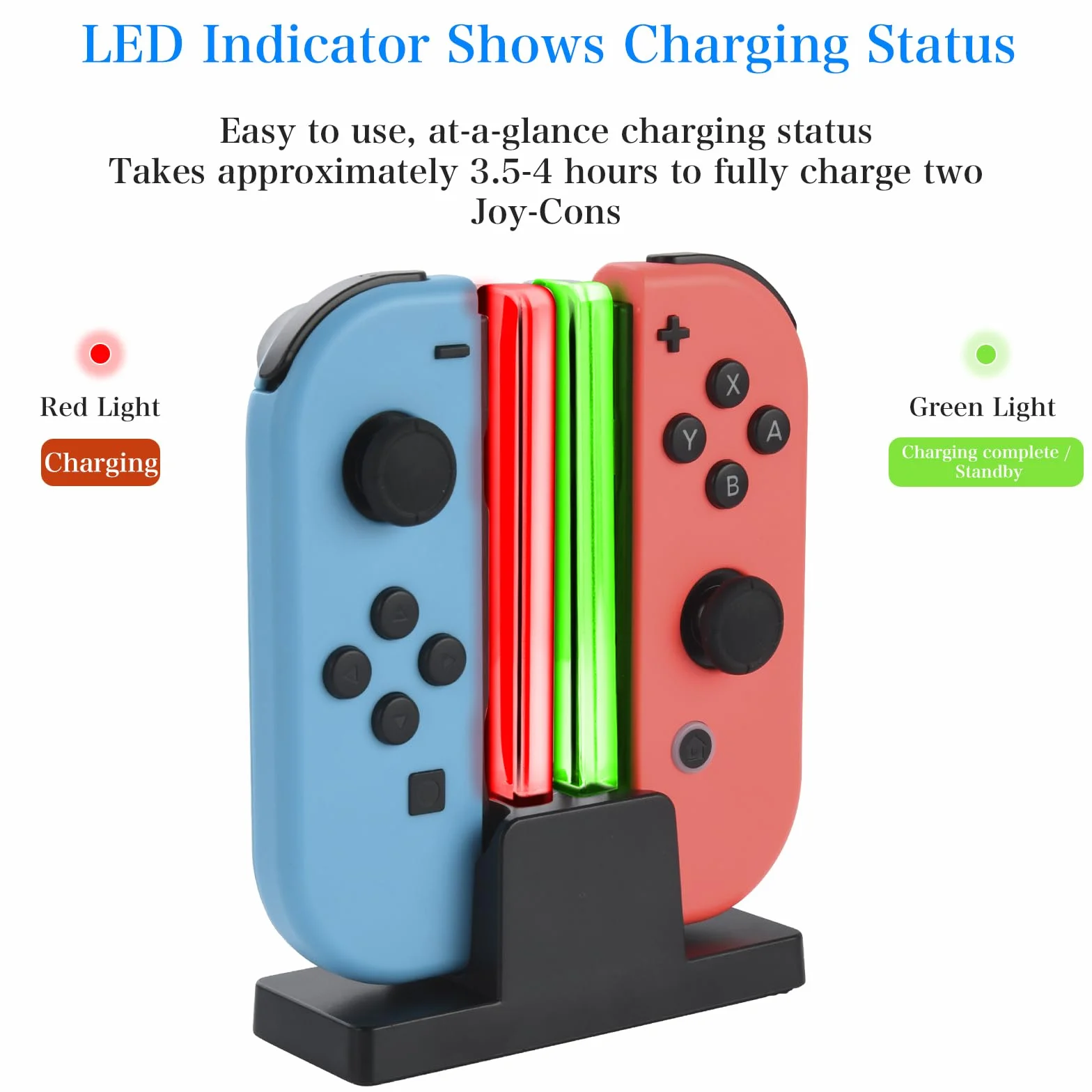 ELUTENG Stacja ładująca do kontrolera, kontrolera, stacja ładująca kompatybilna z Nintendo Switch JoyCons, Ladesta Tion ze wskaźnikiem LED i kablem USB typu C 3-3FT