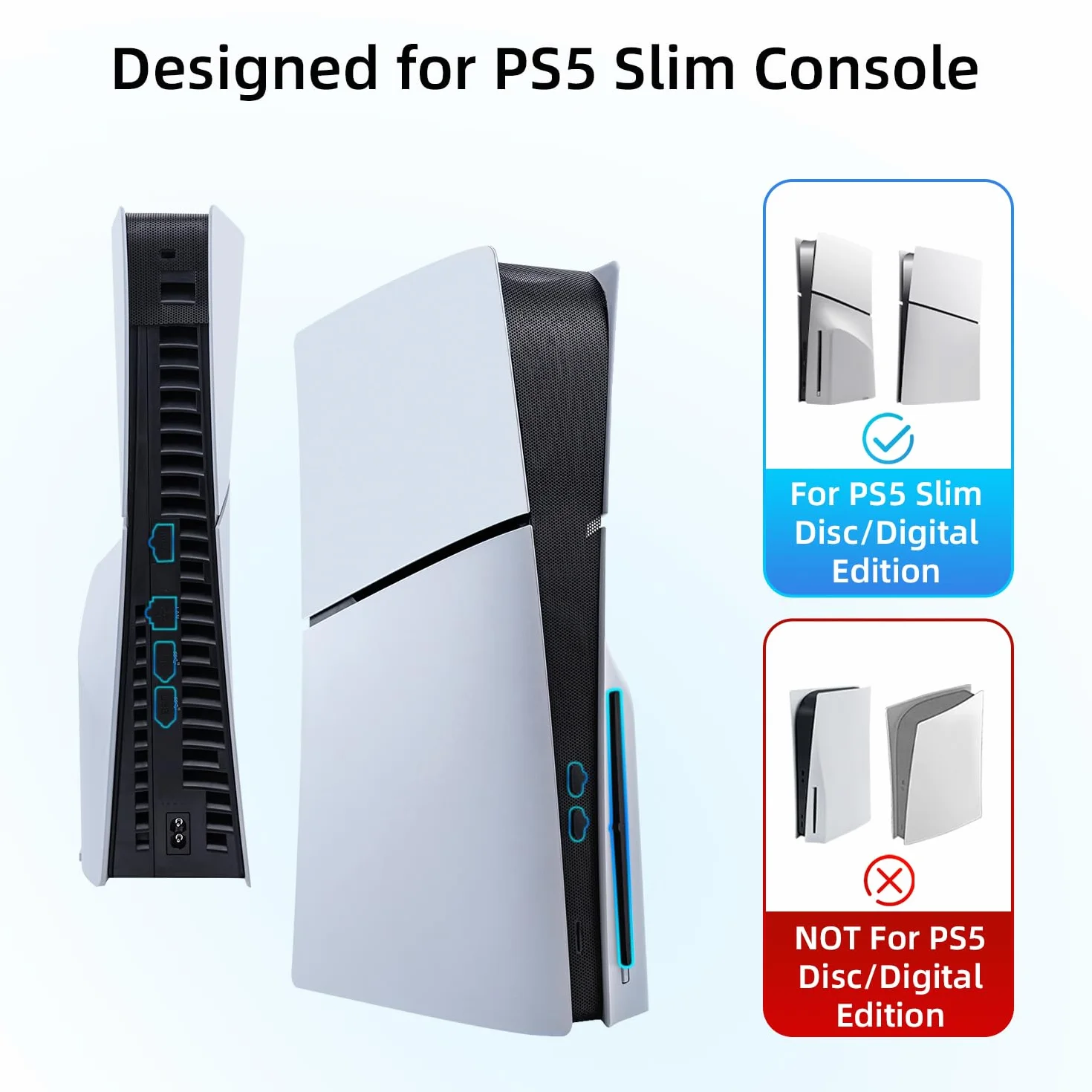 Mcbazel PS5 Slim osłona przeciwpyłowa z filtrem bocznym, osłona przeciwpyłowa 8 w 1 i zatyczki przeciwpyłowe do konsoli PlayStation 5 Slim Disc i Digital Edition