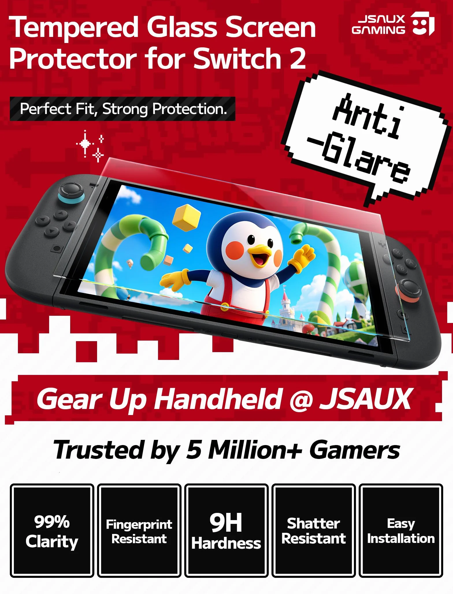 JSAUX 2-pak antyodblaskowych ochraniaczy ekranu kompatybilny z Nintendo Switch 2, matowa szklana osłona o twardości 9H, łatwa w instalacji, z ramką prowadzącą, odporne na zarysowania szkło hartowane