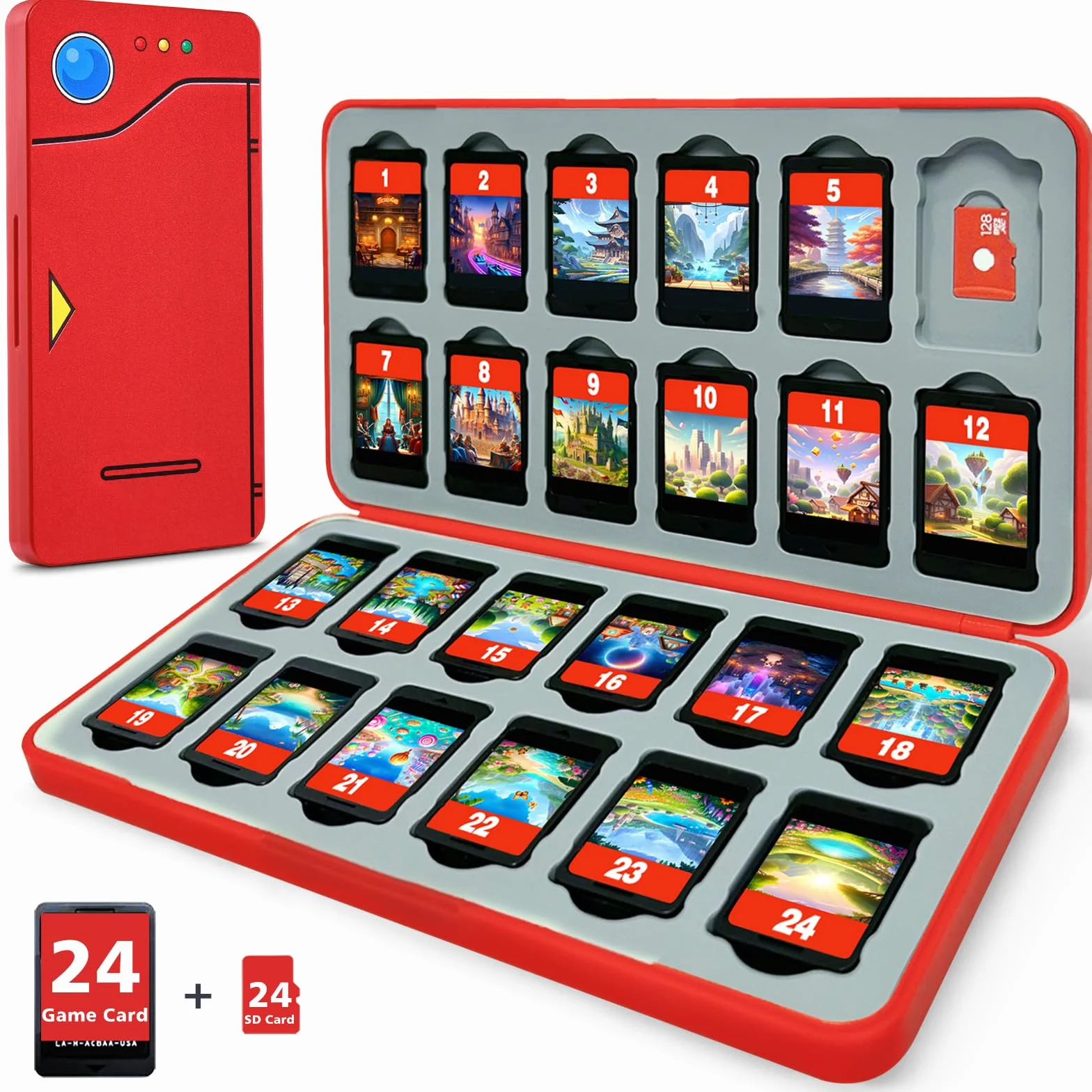PALPOW Switch Game Holder - 24 Card Slots, Compatible with Nintendo Switch Games & Micro SD Cards - Red
