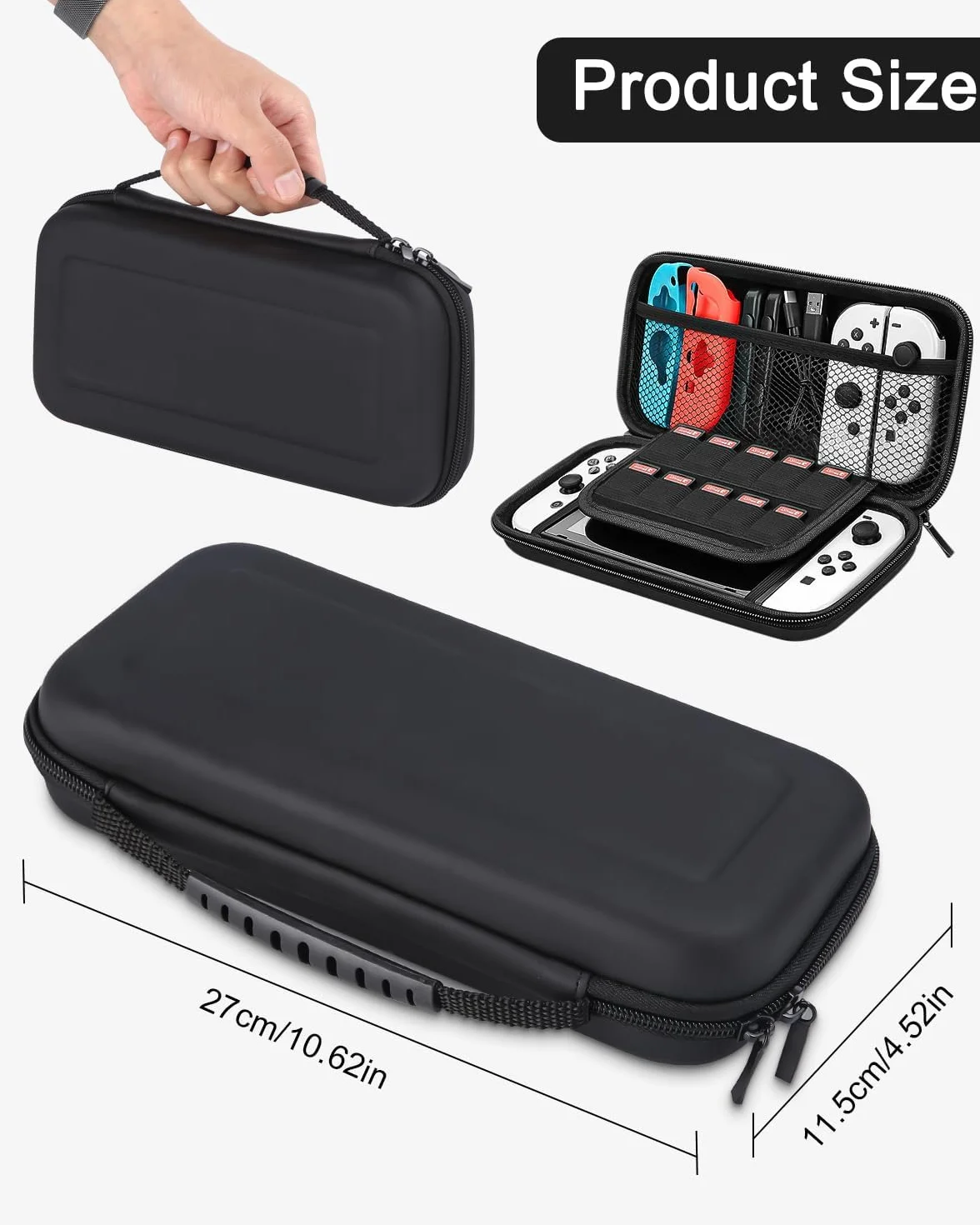 Etui kompatybilne z Nintendo Switch konsolą , Switch OLED, twarde etui na Switch, torba ochronna na konsolę Switch, 10 gier i inne akcesoria - czarne