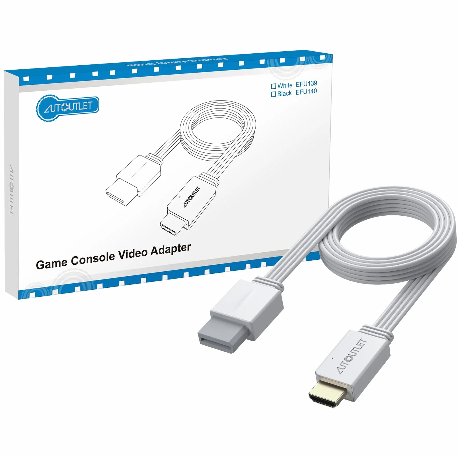 AUTOUTLET Adapter Wii do HDMI, 1080P/720P Konwerter Wii na HDMI, długość kabla 150 cm, obsługuje wszystkie tryby wyświetlania Wii, do telewizora HD i monitora, kolor biały