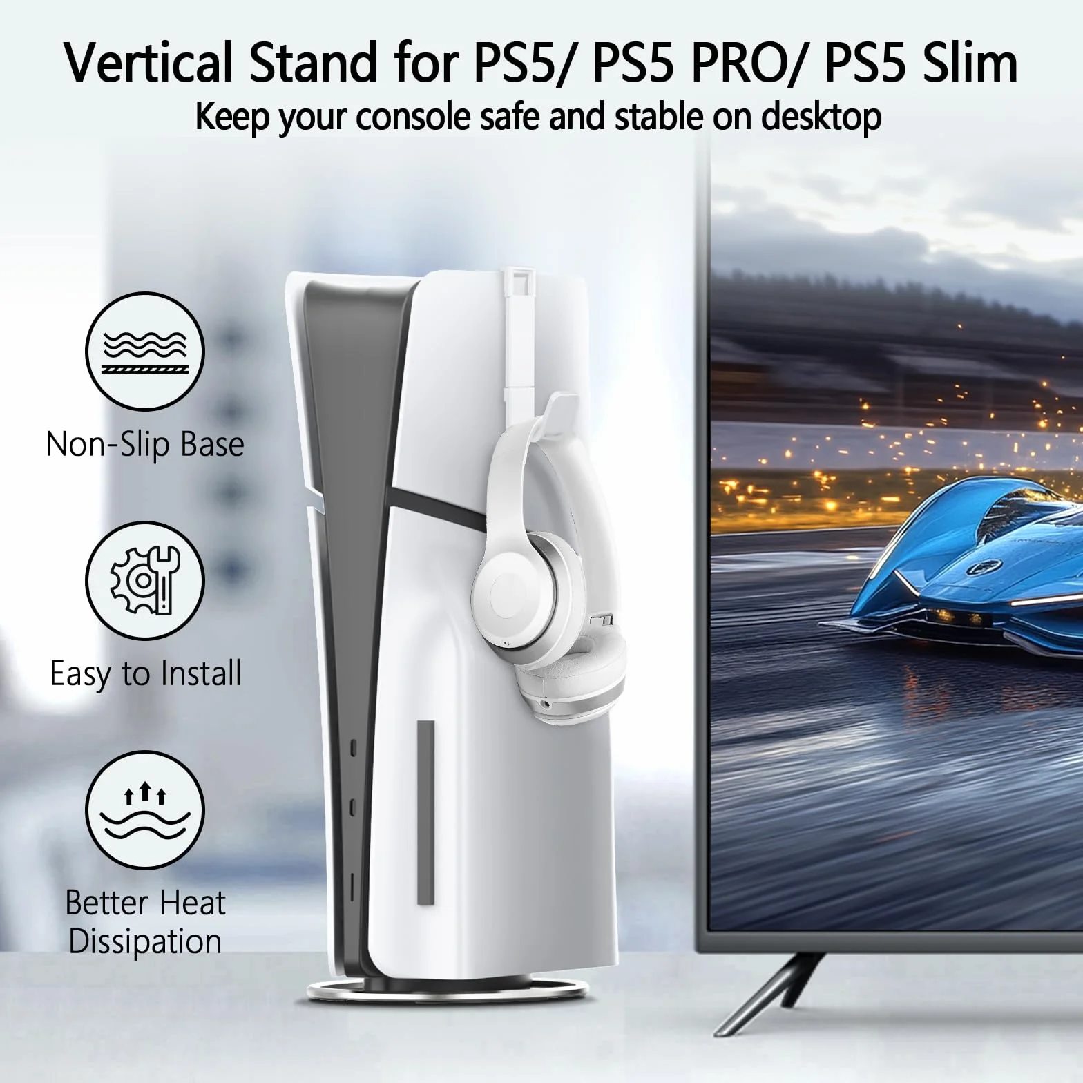 Stojak pionowy do konsoli PS5 / PS5 Pro / PS5 Slim Console, antypoślizgowy uchwyt bazowy do PlayStation 5, pionowy stojak, akcesoria elektroniczne, stojak zapobiegający przewróceniu się na PS5