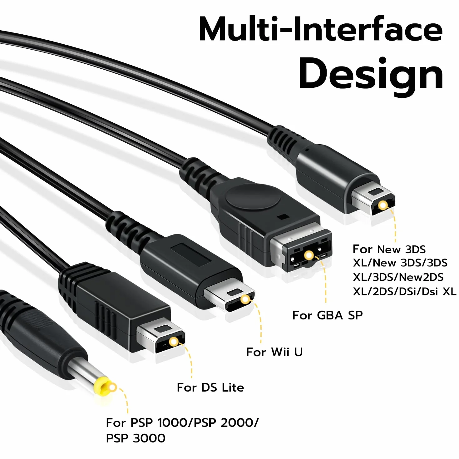 Mcbazel 5 w 1 USB kabel ładujący dla Nintendo DS Lite/NDS/New 3DS XL/New 3DS/3DS XL/3DS/2DS/DSi XL/Wii U/GBA SP/PSP 1000/2000/3000