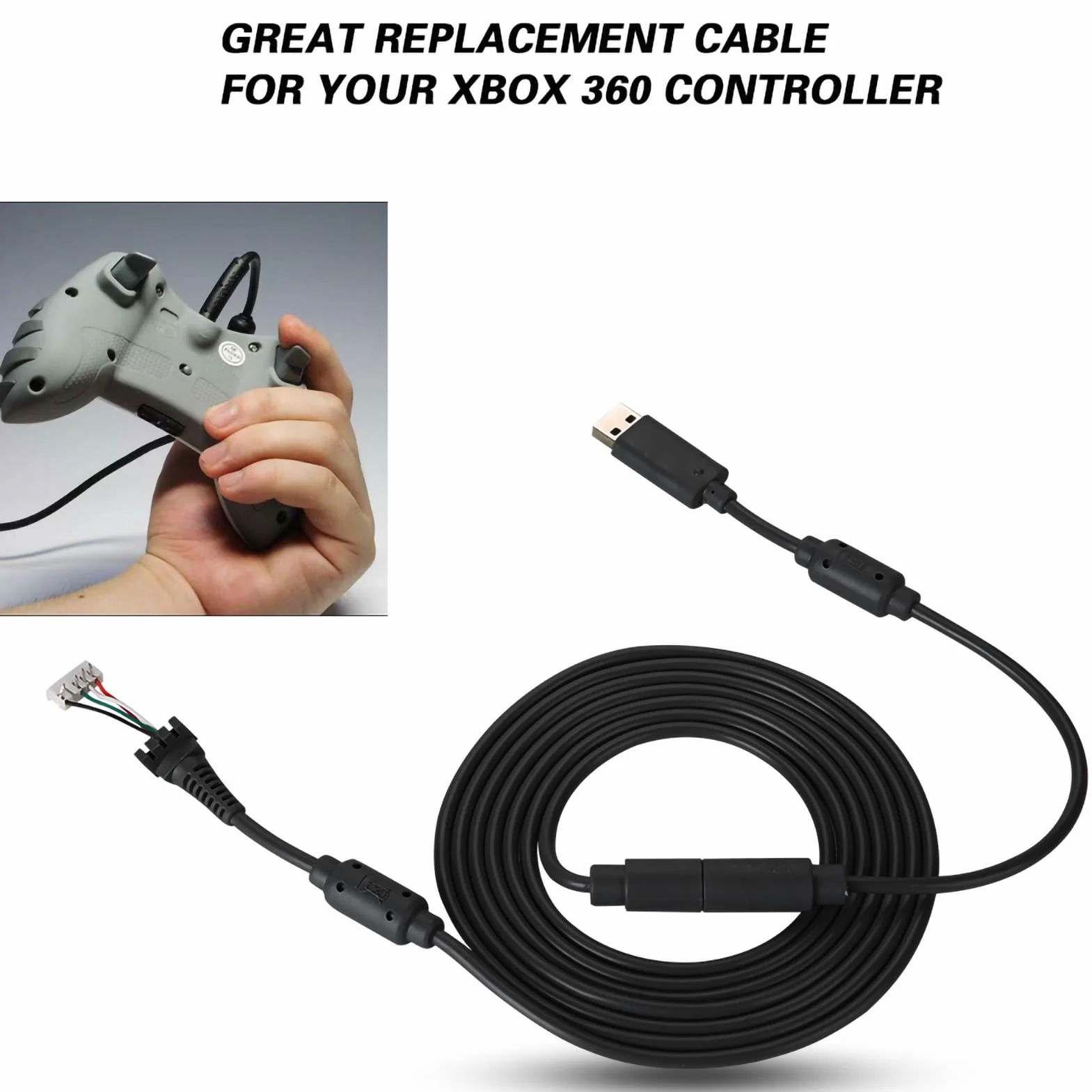 Kabel do Gamepada dla Konsoli 360: Trwały Zamienny Przewód USB z Adapterem Zrywalnym (Czarny)