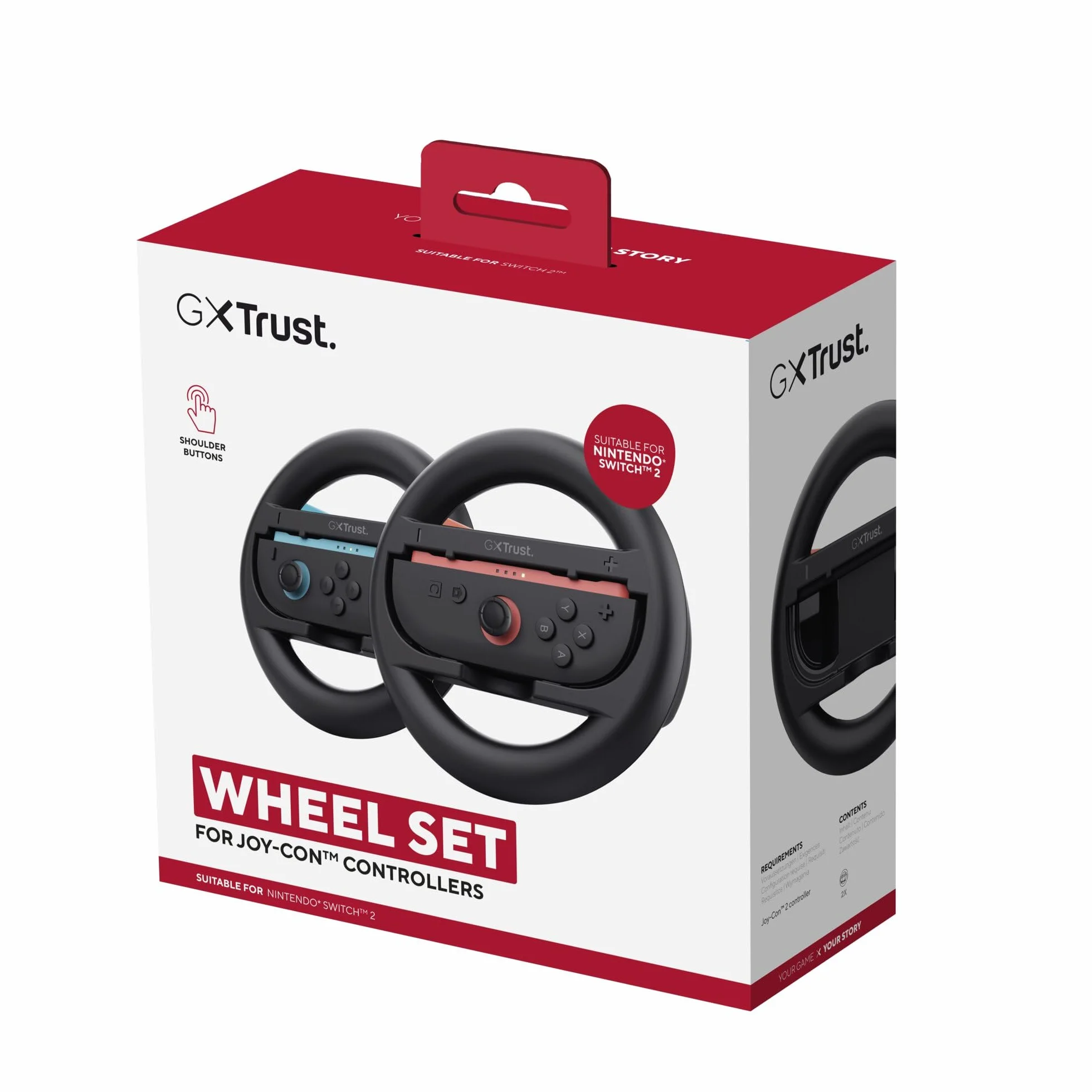 GXTrust Joy-Con Kierownica do Nintendo Switch 2, 2-pak kół wyścigowych, akcesoria do przełączników 2 kontroler do gier wyścigowych Mario Kart World Wyścigowe, Koło wyścigowe, 2 sztuki, czarny