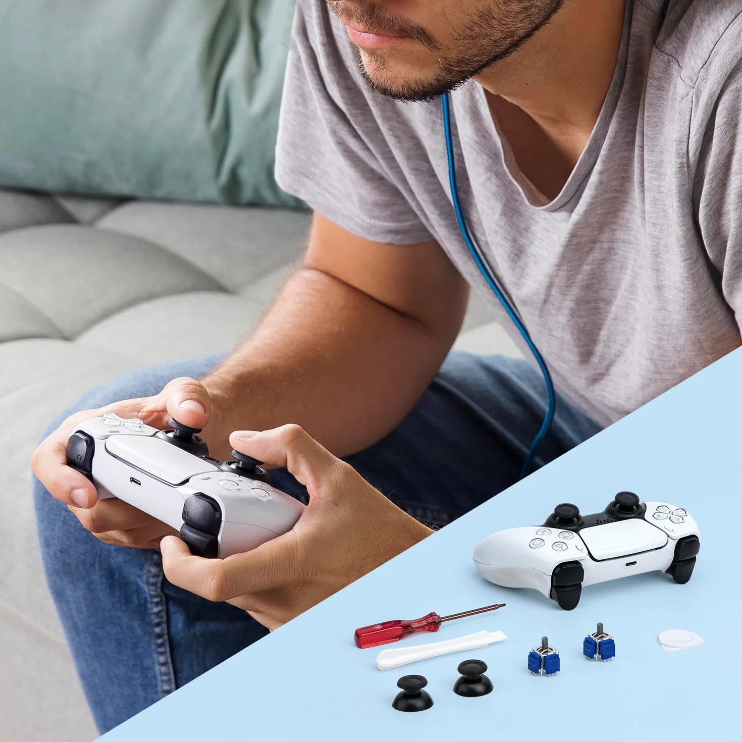 Tolesum Zestaw zamienny analogowego joysticka TMR Effect do kontrolera Dual Sense PS5 z narzędziami naprawczymi (wymagane spawanie) Bez dryftu – czarny