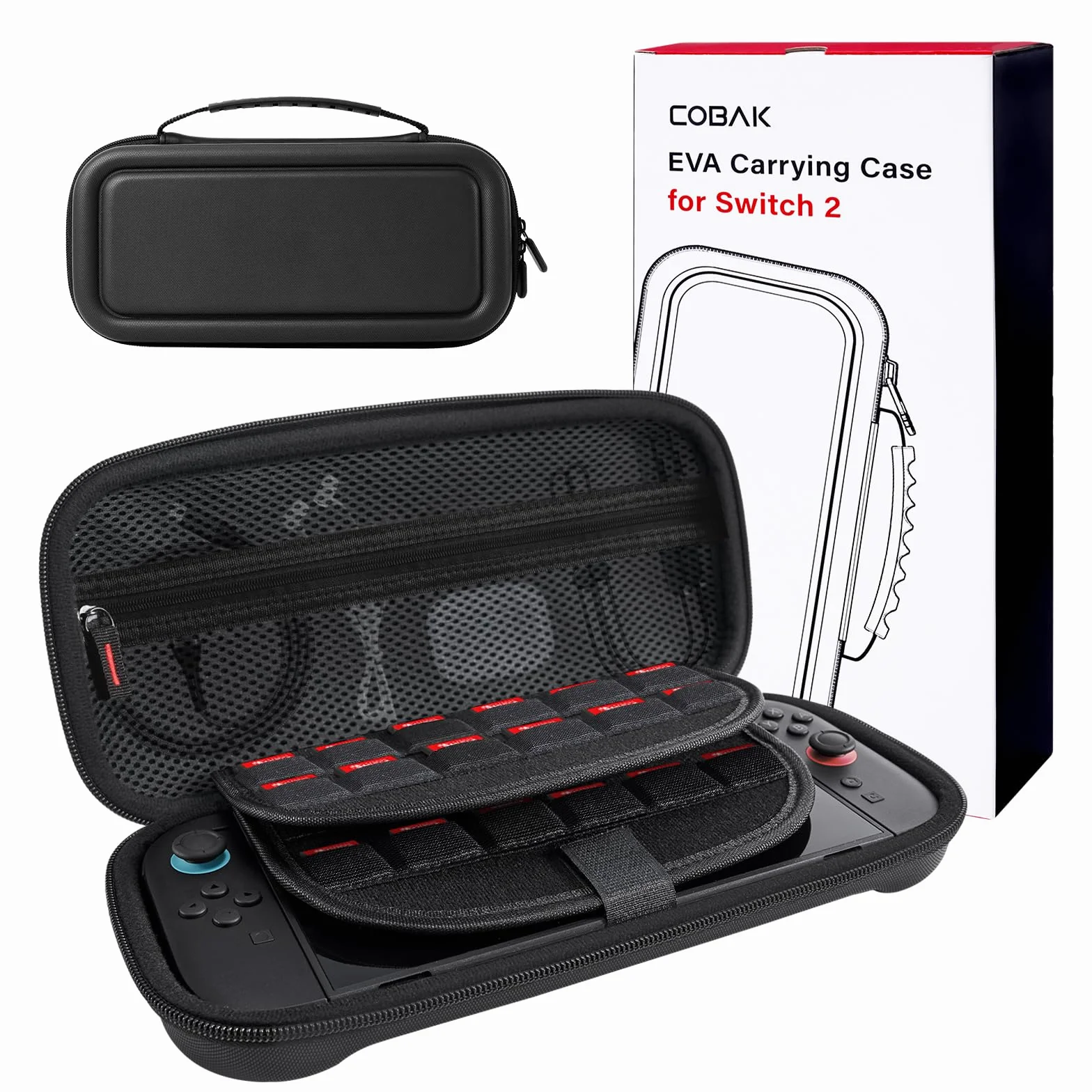 Etui CoBak do Nintendo Switch 2 (2025) | Twarda, podróżna saszetka na zamek błyskawiczny z miejscem na konsolę, akcesoria i 24 karty do gier/microSD | Wersja Gift Box (Czarny)