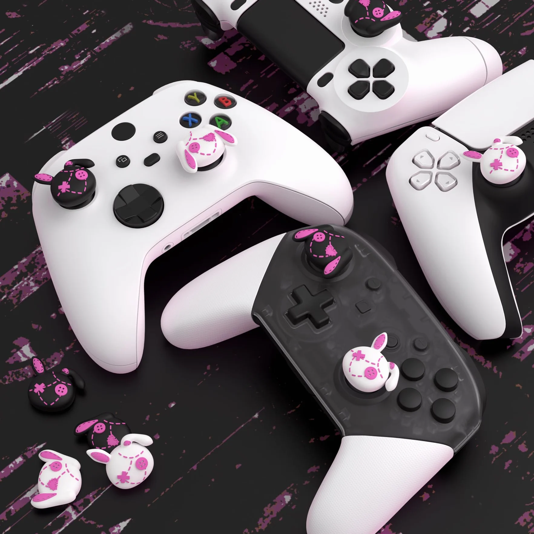 PlayVital 4PCS Thumb Grip Caps do ps5 Controller Nakładki na kciuk do ps4,Analogowa Osłona Sztyftu kompatybilny z Xbox Series X/S,Uchwytami na Kciuki do Switch Pro-Urocze Króliczki Punky