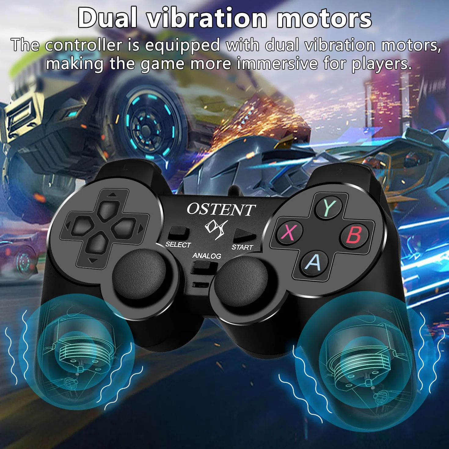 OSTENT Przewodowy Analogowy Kontroler Gamepad Joystick Joypad dla Konsoli Sony Playstation PS2 PS1 PS One PSX Dual Shock z funkcją wibracji do gier wideo