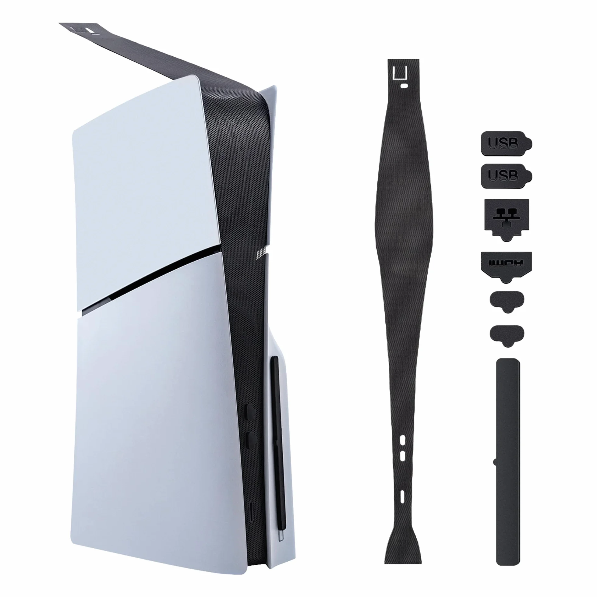Mcbazel PS5 Slim osłona przeciwpyłowa z filtrem bocznym, osłona przeciwpyłowa 8 w 1 i zatyczki przeciwpyłowe do konsoli PlayStation 5 Slim Disc i Digital Edition