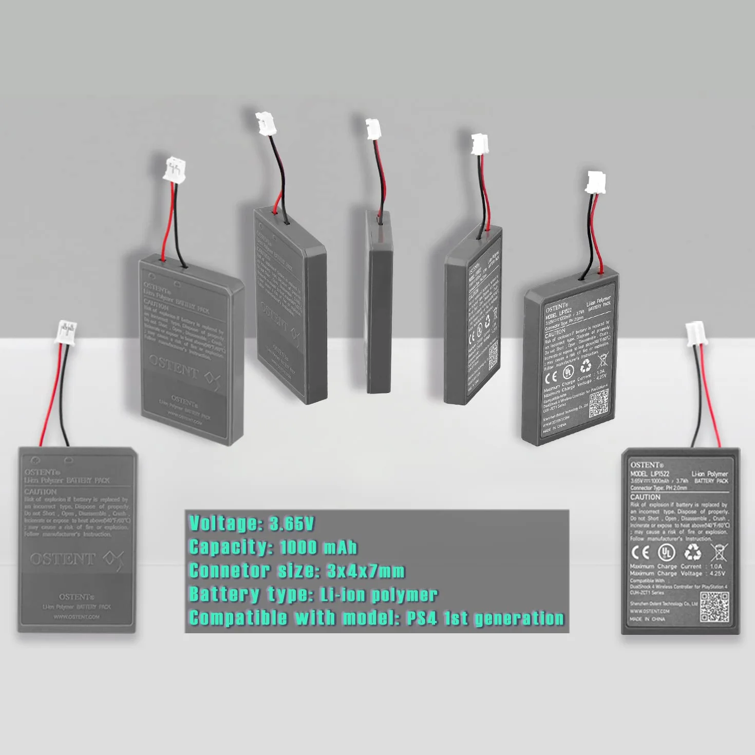 OSTENT 1000 mAh 3,65 V 3,7Wh Akumulator litowo-jonowy do Sony PS4 Oryginalny CUH-ZCT1 Dual Shock Bezprzewodowy gamepad Bluetooth Pierwsza generacja Starsza wersja Duże złącze
