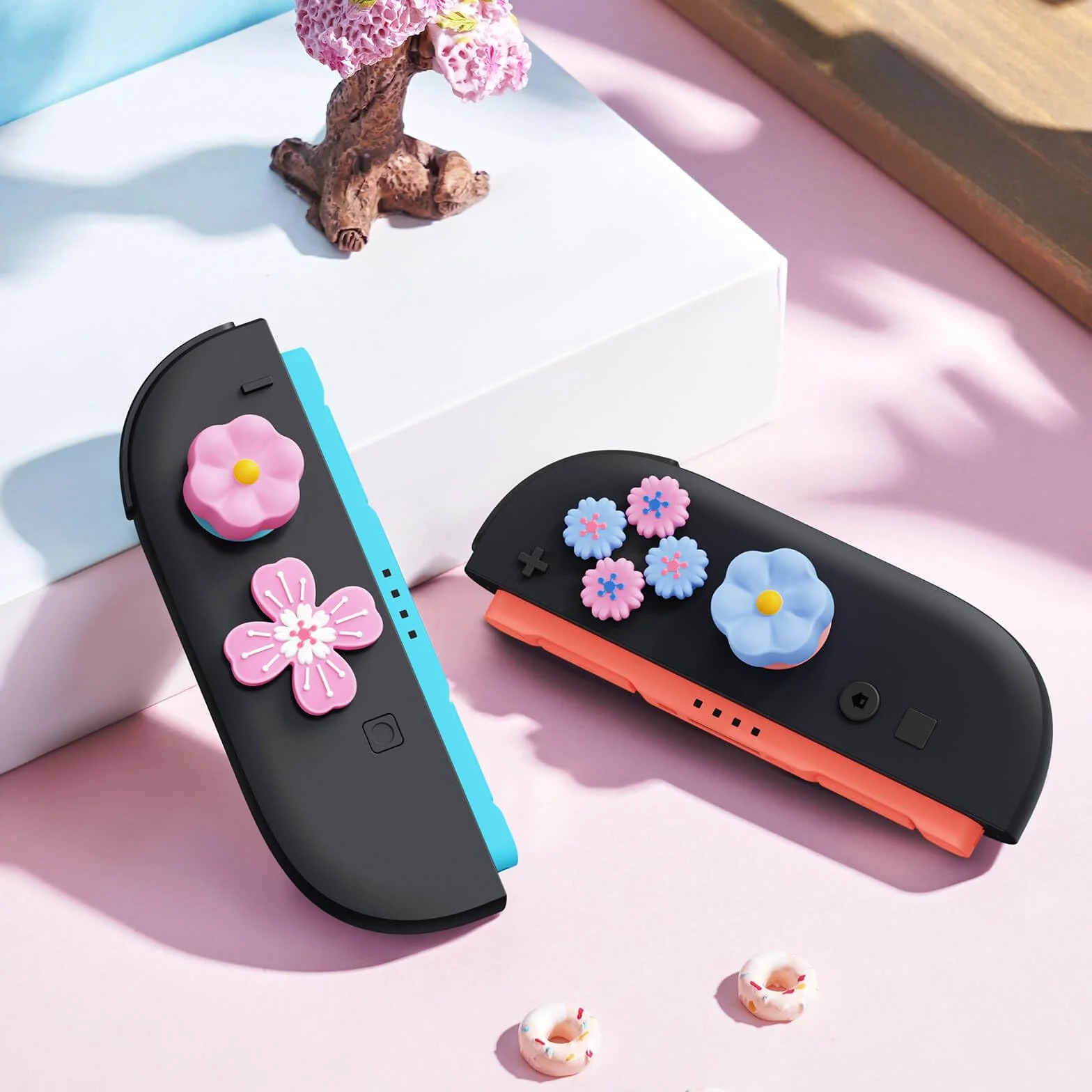 JEMDO Joystick nakładki kompatybilne z Nintendo Switch 2 (2025) – zestaw 7 szt. silikonowych uchwytów na kciuki, antypoślizgowe nakładki na sztyfty, nadają się do sterowania Joy-Con, różowe i