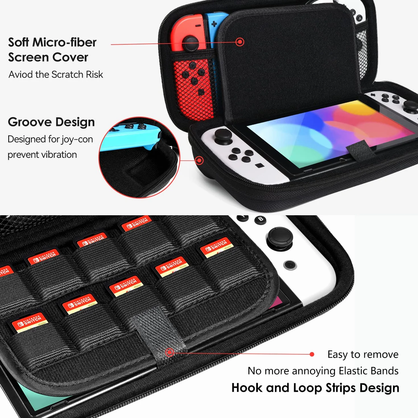 Etui ivoler na Nintendo Switch i 2 kawałki folii ochronnej, przenośny ochronny futerał z twardą skorupą z miejscem do przechowywania 20 gier i inne akcesoria