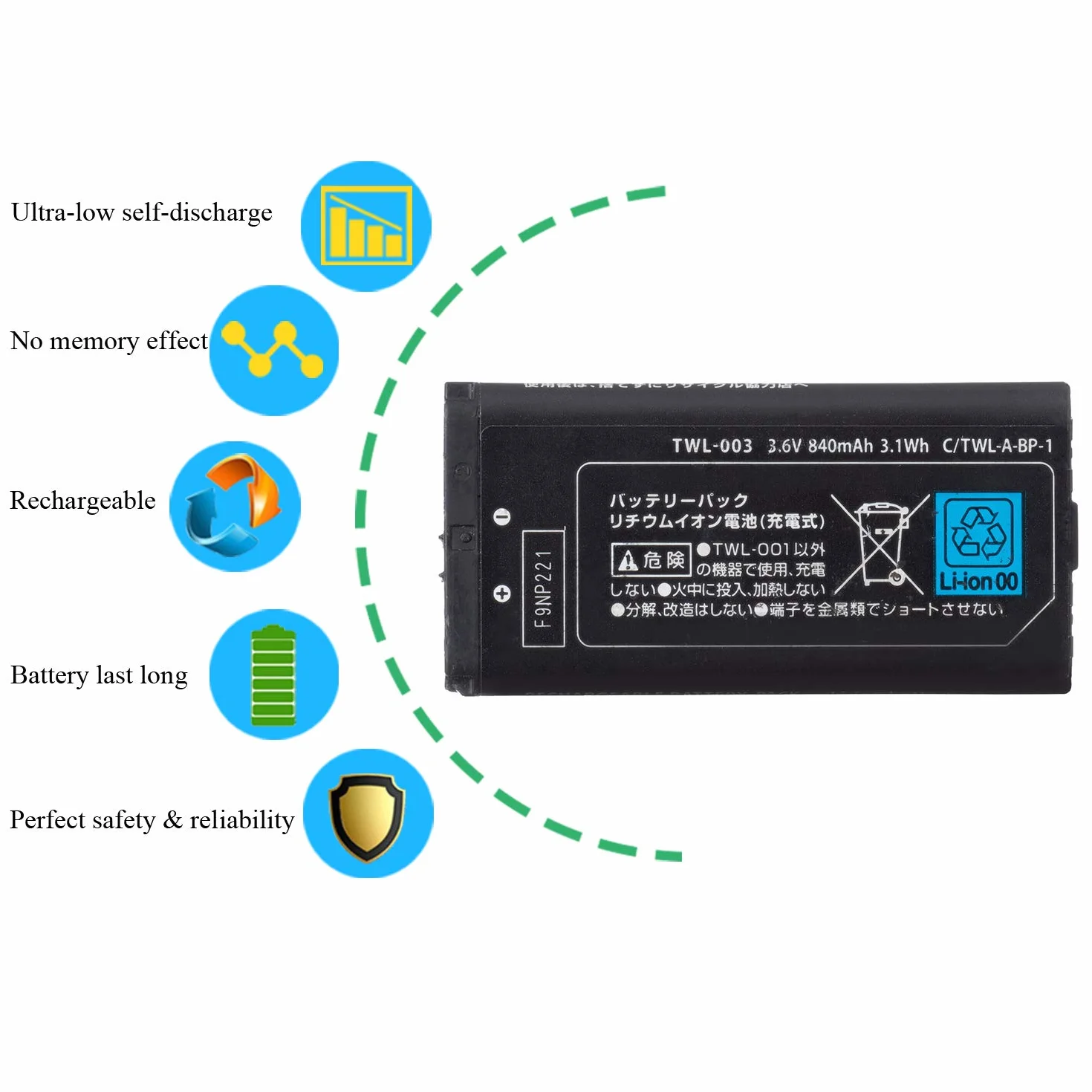 OSTENT Zamiennik akumulatora 840 mAh 3,7 V do Nintendo NDSi