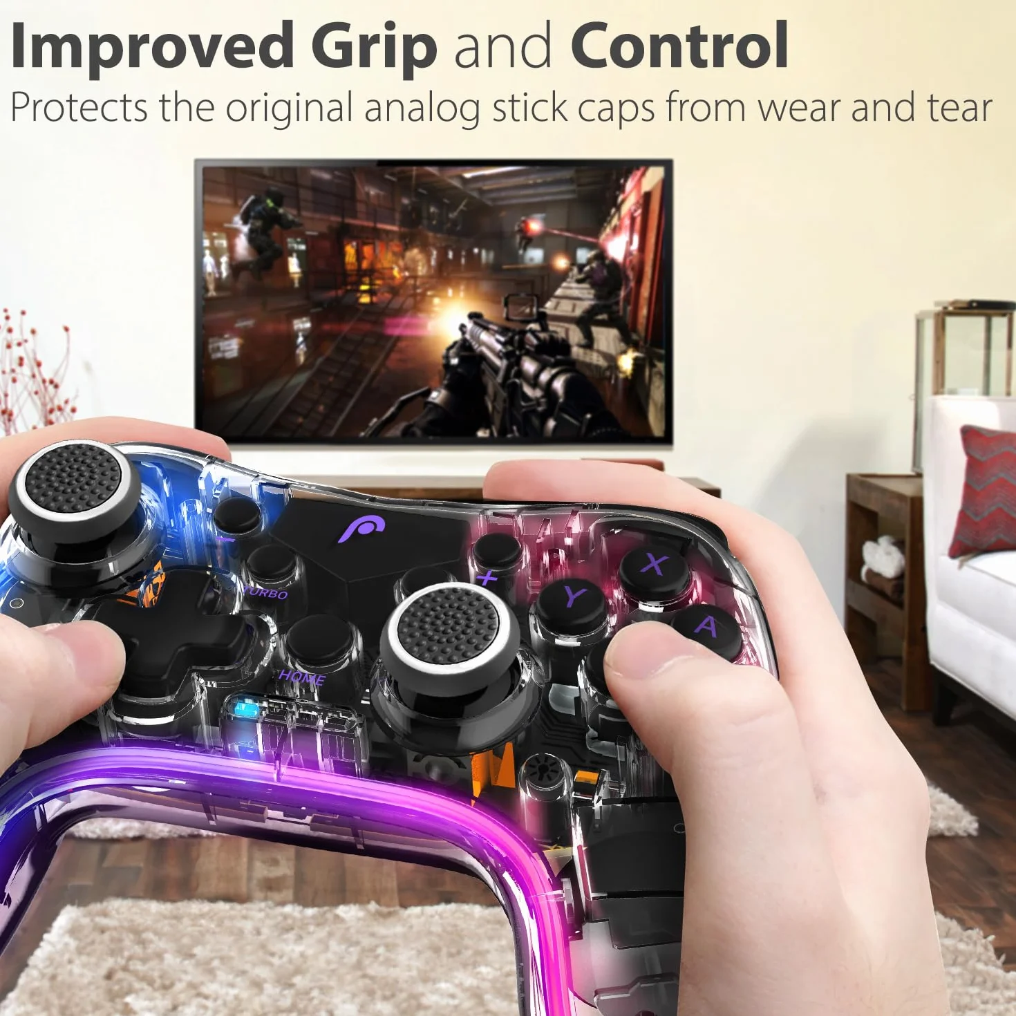 Fosmon Kij analogowy, joystick, nasadki Thumbstick, nakładka ochronna, uchwyty, nakładki silikonowe do PS4 | PS3 | Xbox ONE/ONE S | Xbox 360 | Nintendo Wii U Controller, Gamepad – biały/czarny – 2