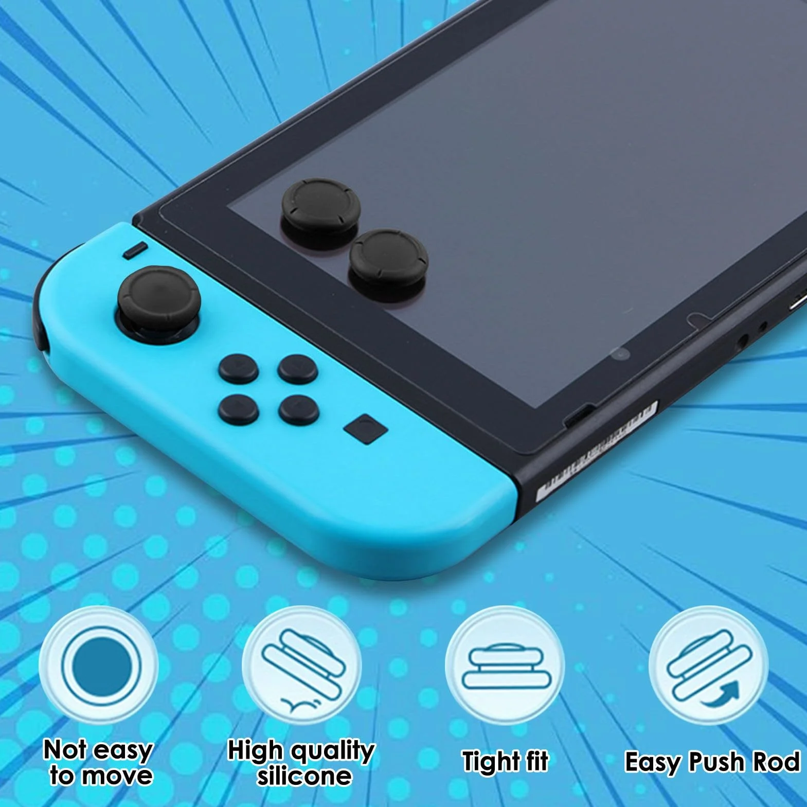 Wymienna nasadka do kontrolera Joycon, 4 szt. Ochraniacz kciuków do przełącznika/Lite czarne, silikonowe akcesoria ochronne Joystick 3D Grips Caps