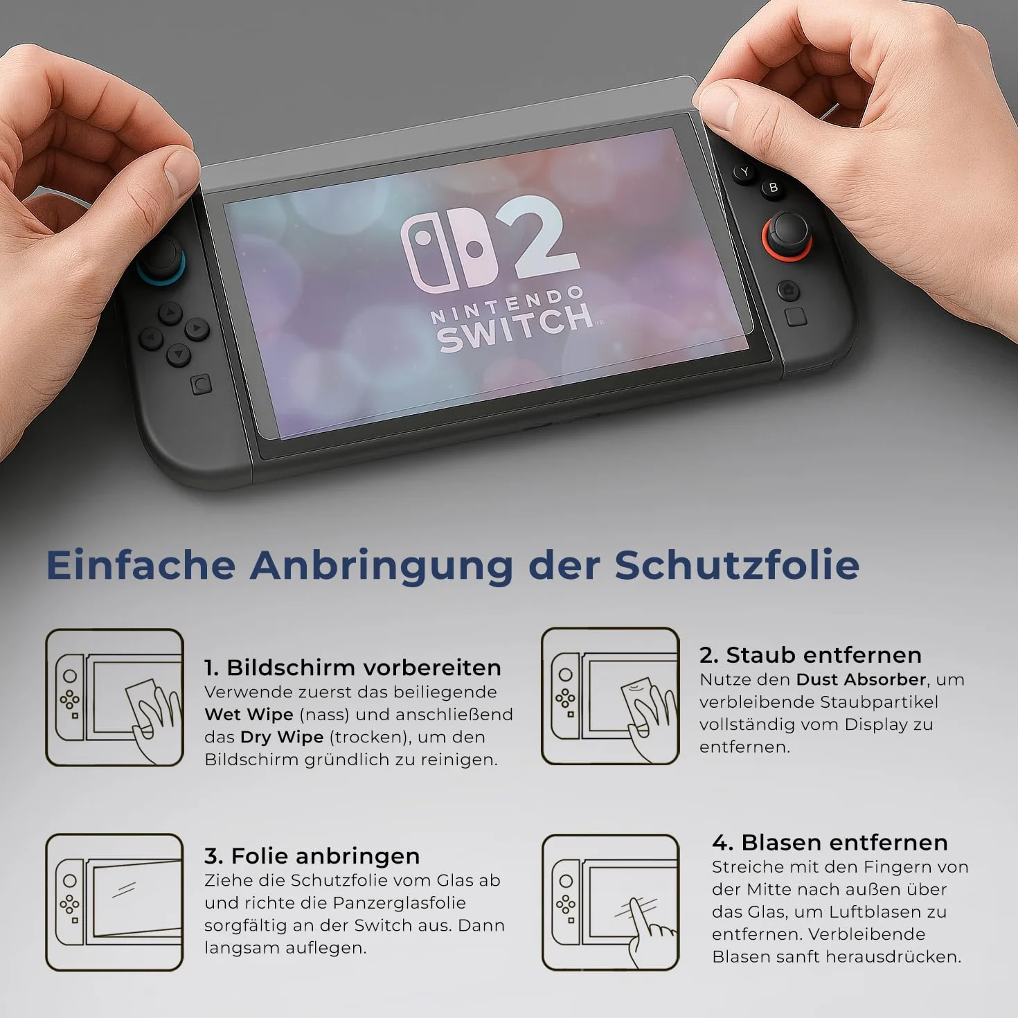 Neroku 2 szt. folia ze szkła pancernego do Nintendo Switch 2 [model 2025] I ultra przezroczysta folia ochronna Switch Nintendo 2 I grubość 0,33 mm I Nintendo Switch 2 akcesoria I szkło pancerne