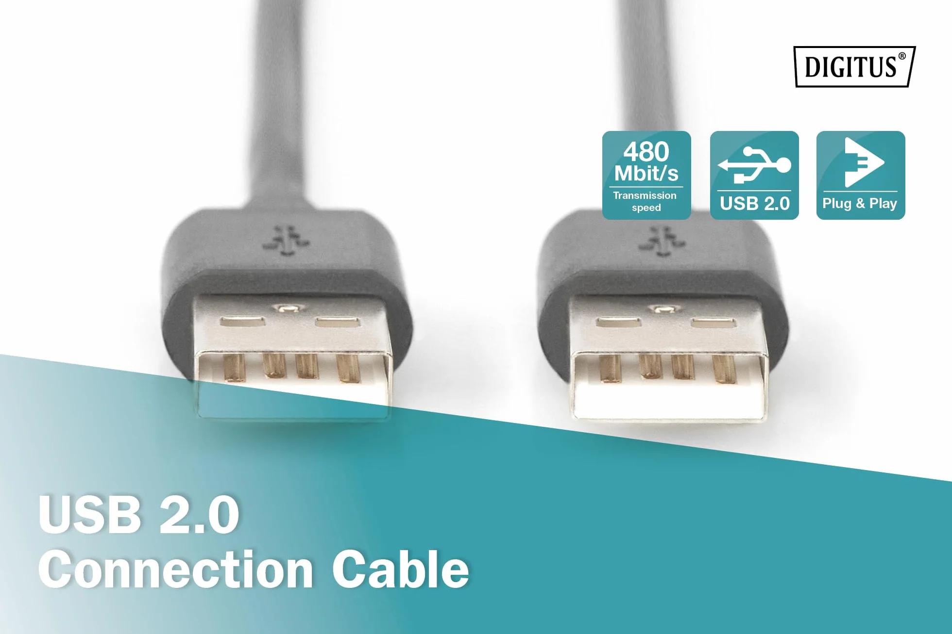 DIGITUS Kabel USB 2.0 – 1,8 m – USB-A do typu A – 480 Mb/s – do komputerów, notebooków, hubów, drukarek, zewnętrznych dysków twardych – czarny