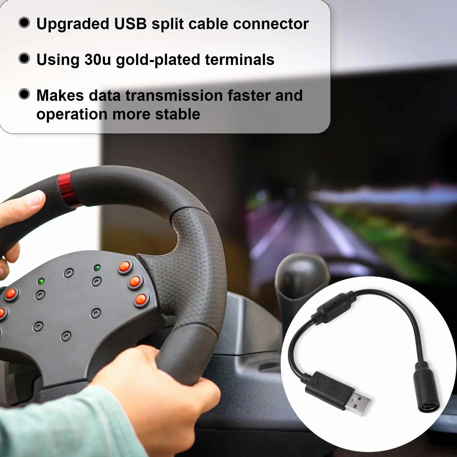 Kabel USB Breakaway, Zamiennik Kabla USB Breakaway do Kierownicy Logitech G920 G923 G27 G29 Driving Force Thrustmaster Ferrari 458 Spider Racing
