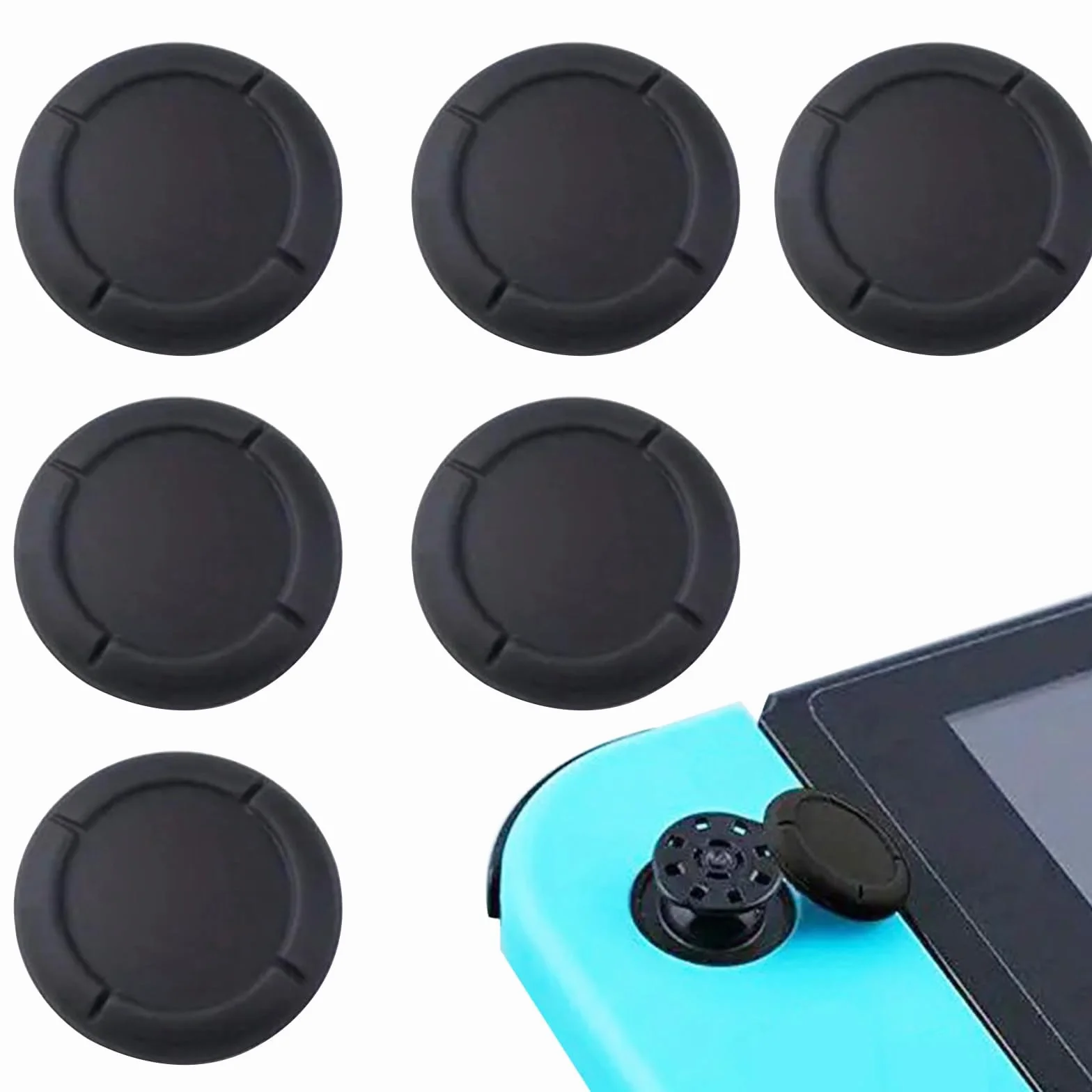 6 nakładek joystick do Nintendo Switch/Lite/OLED, uchwyty na kciuk do Nintendo, silikonowe uchwyty Thumb Grip, Thumbstick Grip Switch Lite, akcesoria Nintendo Switch, nakładki na kciuki, czarne
