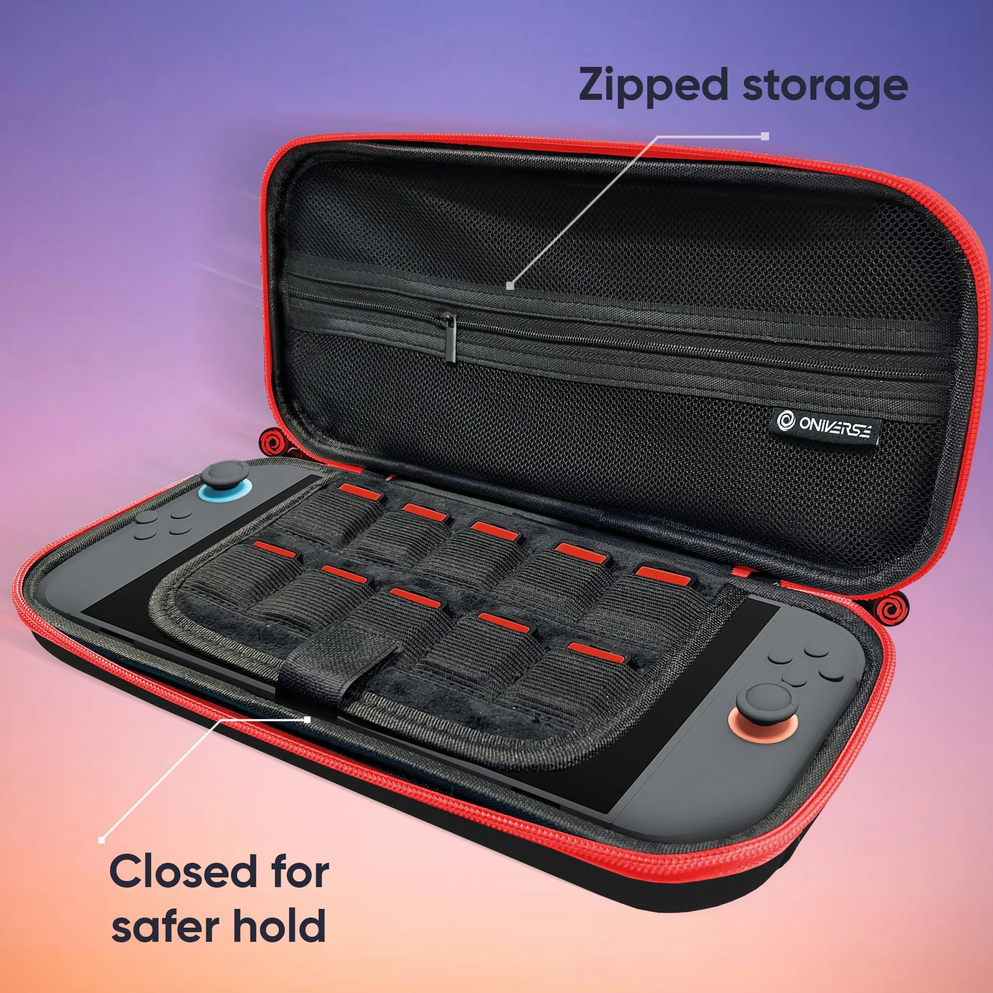 Oniverse Etui ochronne kompatybilne z Nintendo Switch 2 – Sztywna wodoodporna torba z uchwytem, Wyściełane wnętrze, Miejsca na gry, Siatkowa kieszeń – Czarny