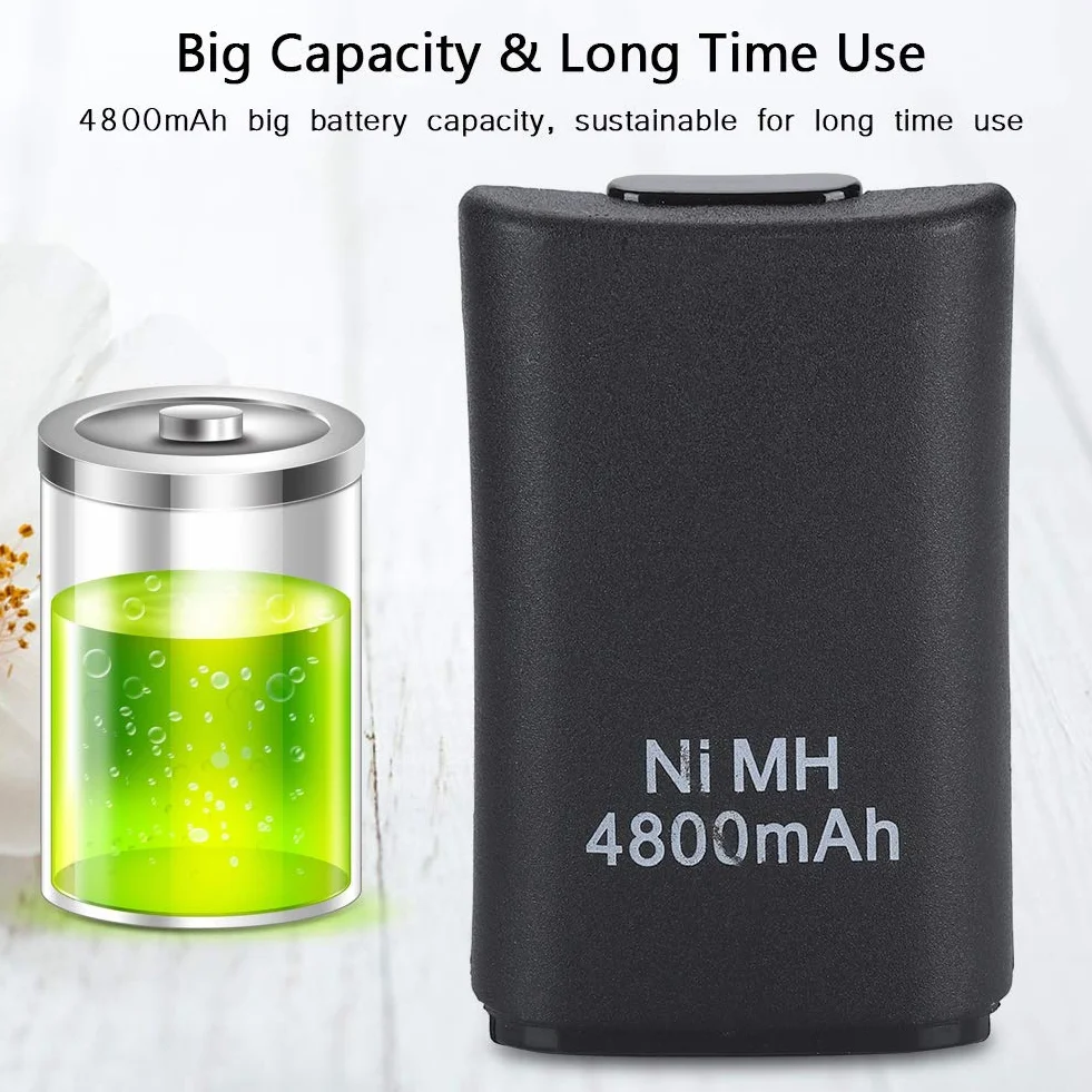 Bateria do kontrolera Xbox 360, akumulator 4800 mAh, zapasowa bateria i zestaw ładujący z kablem ładującym, podstawką ładującą do kontrolera Xbox 360 (czarny)