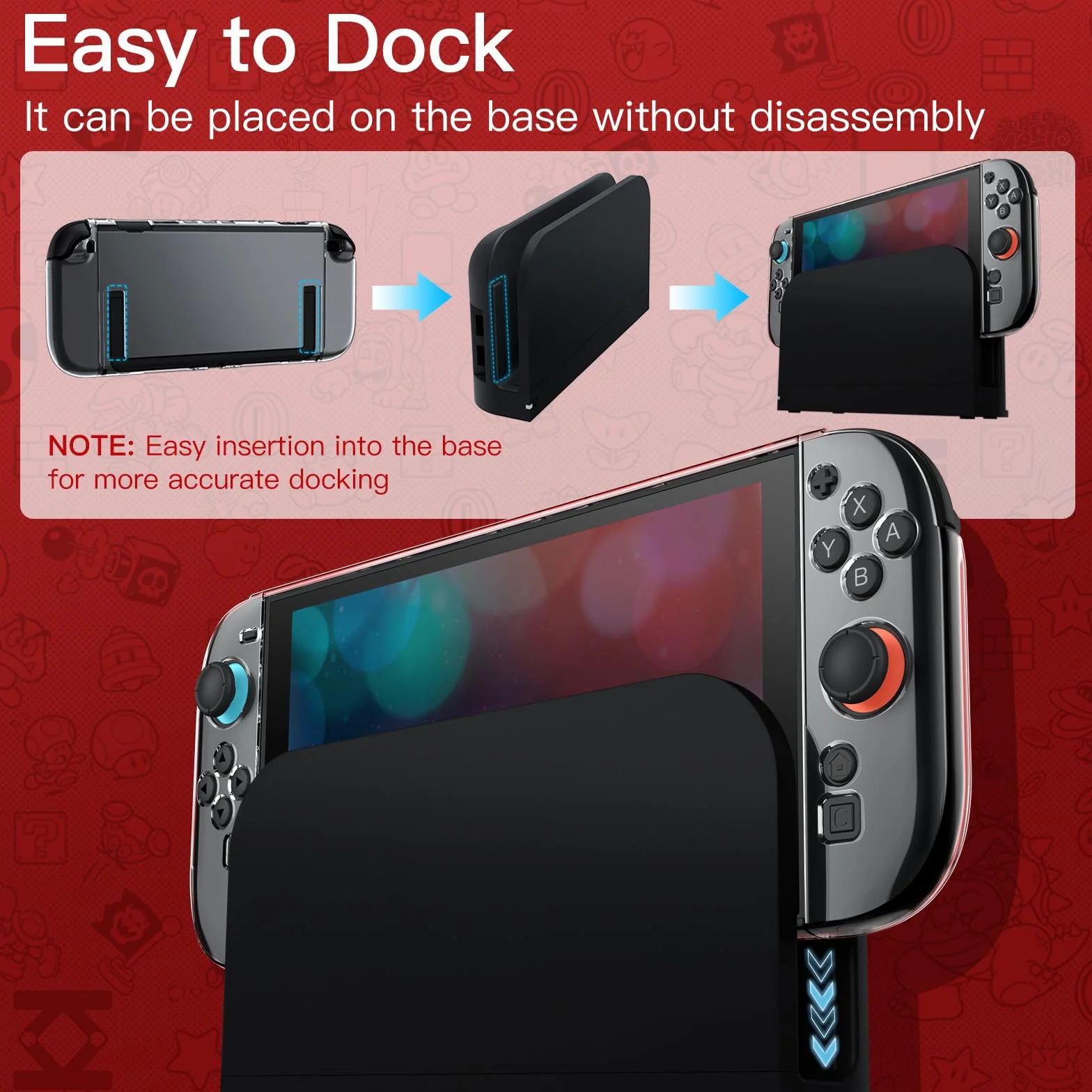 JETech Przezroczyste Dokowalne Etui dla Nintendo Switch 2 (2025) 7,9 Cala, Miękka Osłona Chwytu TPU dla Joy-Con Odłączanego, Szczupły Niosąc Ochronną PC Tylna Skorupa
