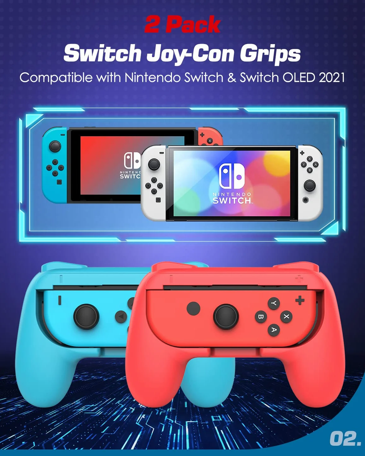 MoKo 2 szt. uchwyt kompatybilny z przełącznikiem Nintendo, zestaw kontrolerów ABS do kontrolera Joy-Con wygodny kontroler redukujący zmęczenie do przełączania Joy-Con - czerwony niebieski