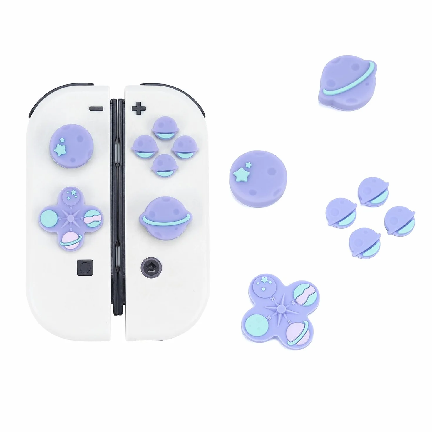 GeekShare Cute Cross D-Pad Button Caps Silicone Thumb Grips Set, ABXY Key Buttons Sticker Joystick Cover Caps Compatible with Switch/OLED - Happy Planet