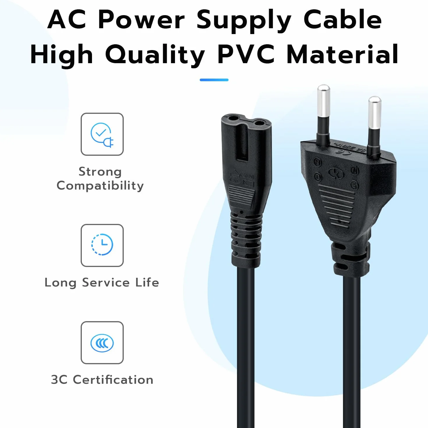 Mcbazel 1,5M EU Plug C7 Bipolar 2 Kabel zasilający do PS5 / PS4 / PS3 / Xbox Series X/S - Czarny