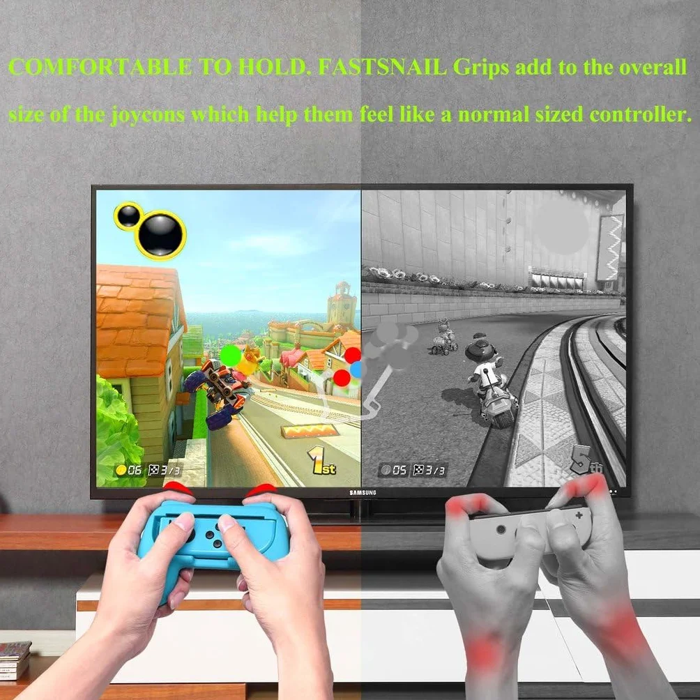 INF Uchwyty kompatybilne z Nintendo Switch Joy-Con, uchwyty do elementów sterujących Joy-Con, 2 sztuki, kolor czerwony/niebieski