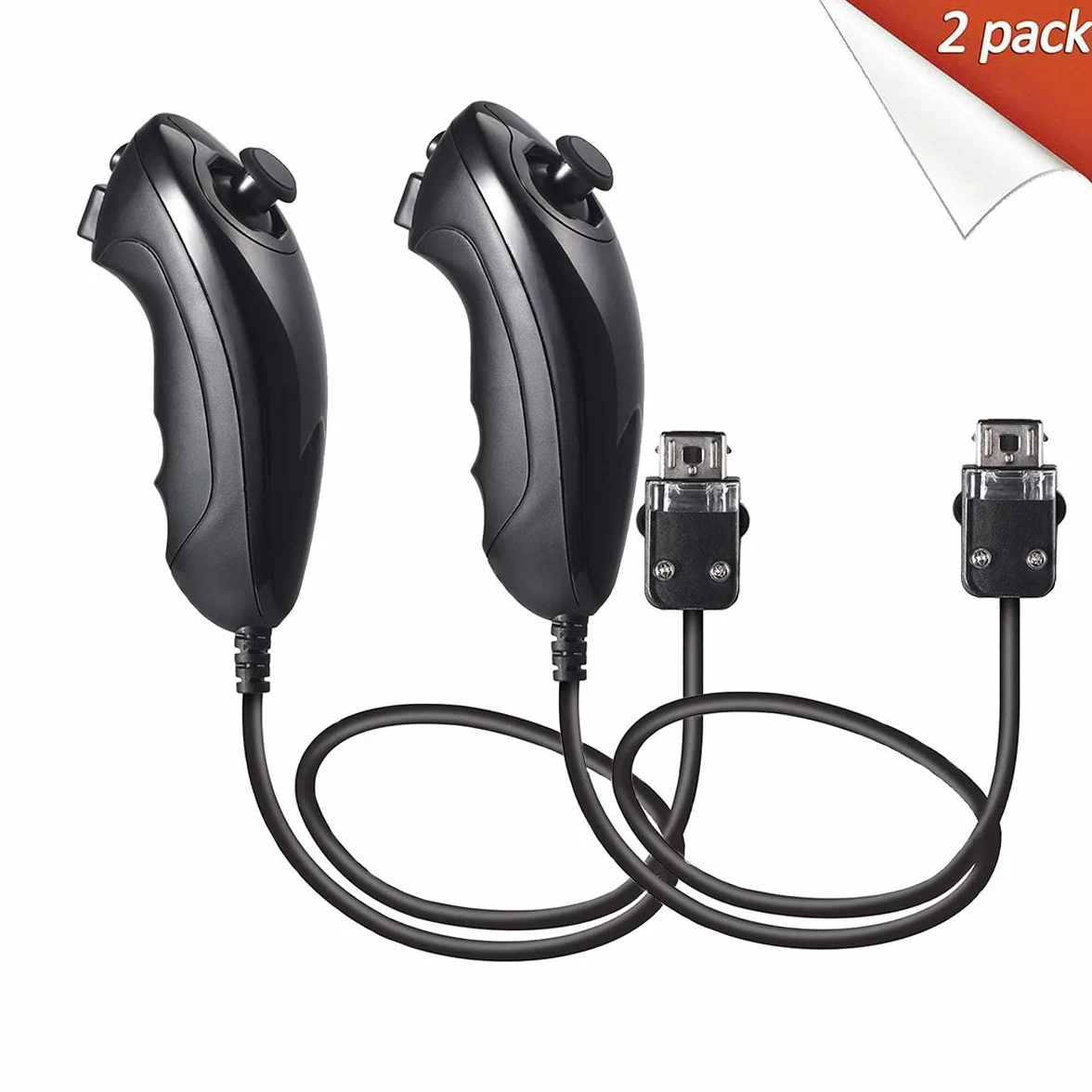 Kontroler Wii Nunchuk, 2 sztuki zamienników do kontrolera Nunchuck do Nintendo Wii i U Console, czarny