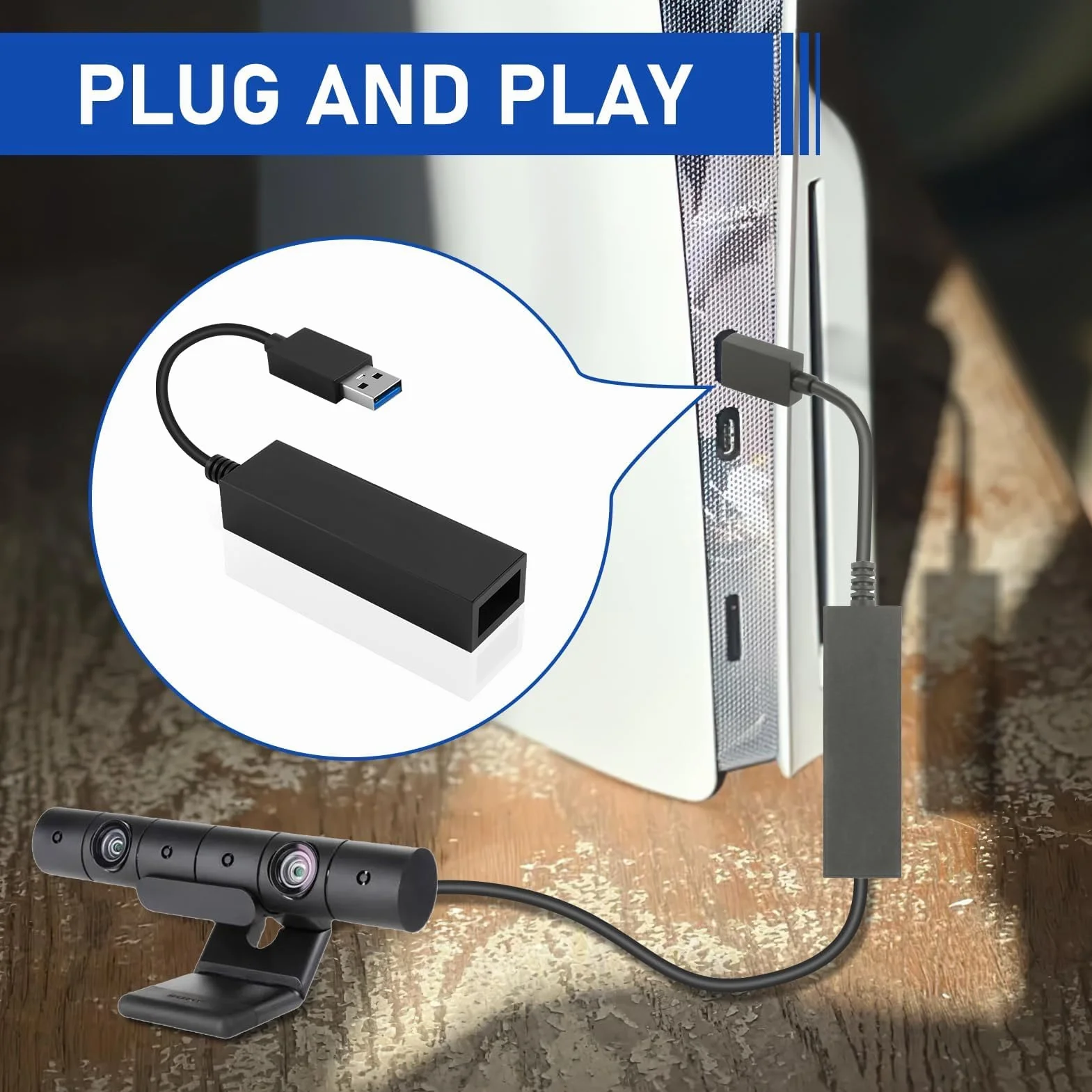 Hemlosk Adapter kamery do PS5 PSVR, USB 3.0, kompatybilny z PS4 PSVR i PS5