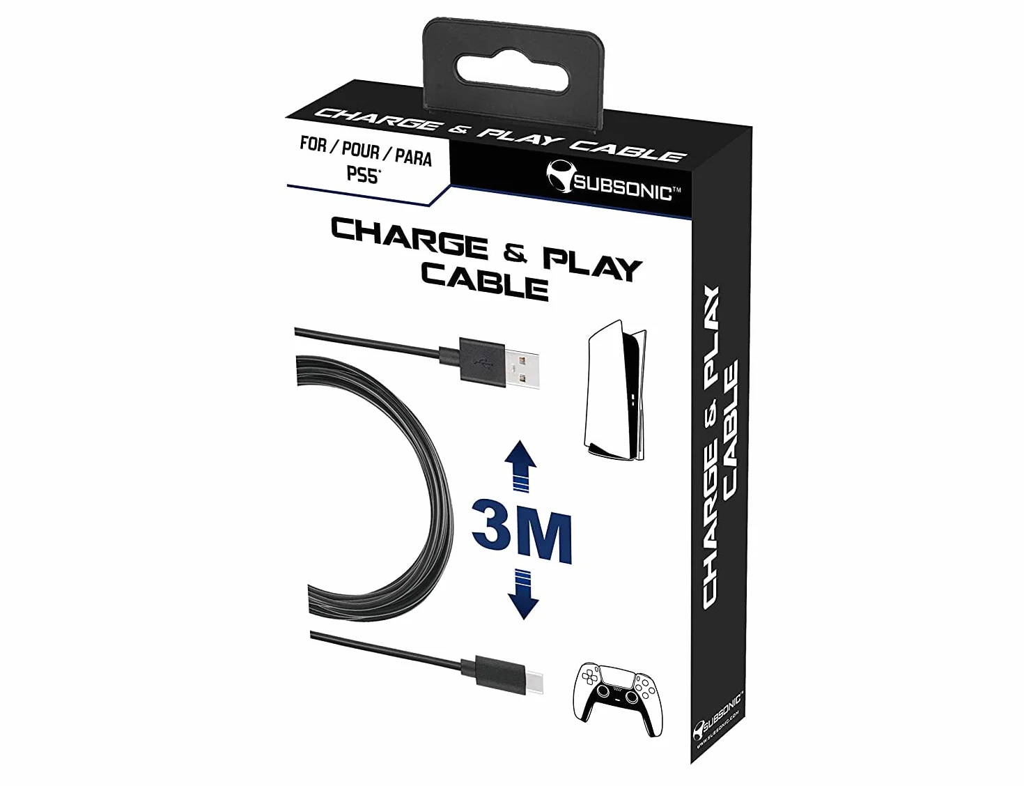 Subsonic - Akcesoria - 3-metrowy kabel USB C XXL do kontrolera Dual Sense PS5 - Playstation 5
