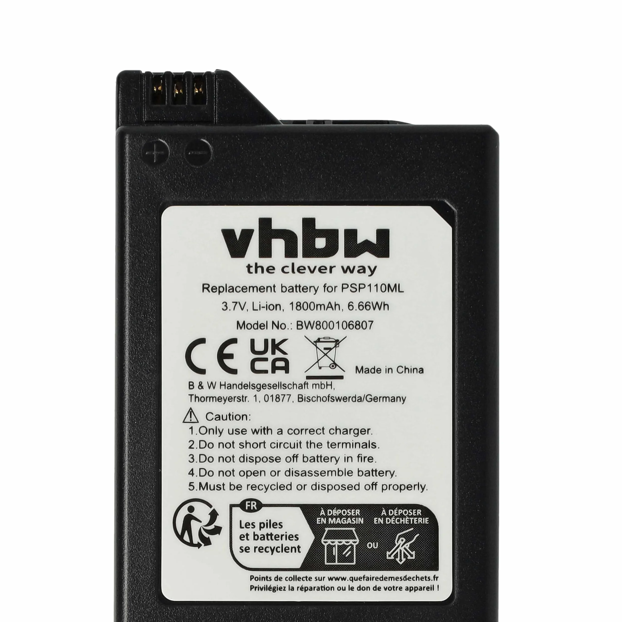 vhbw Bateria kompatybilna z Sony PlayStation Portable PSP-1000, PSP-1000K-CW, PSP-1001, PSP-1004, PSP-1006 - zamiennik do PSP-110, PSP-280G (1800mAh)