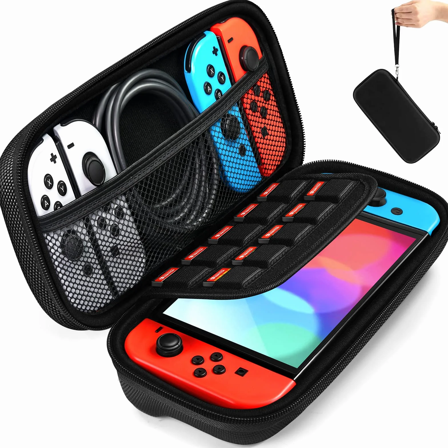 Etui ivoler na Nintendo Switch i 2 kawałki folii ochronnej, przenośny ochronny futerał z twardą skorupą z miejscem do przechowywania 20 gier i inne akcesoria