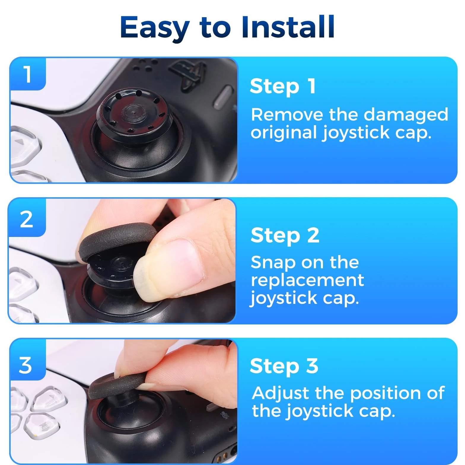 Wymienna nasadka joysticka na kciuki do kontrolera PS5/PS4, IINE PS5/PS4, osłona przycisków kontrolera, 3D, analogowa nasadka, część zamienna, akcesoria naprawcze, 6 szt